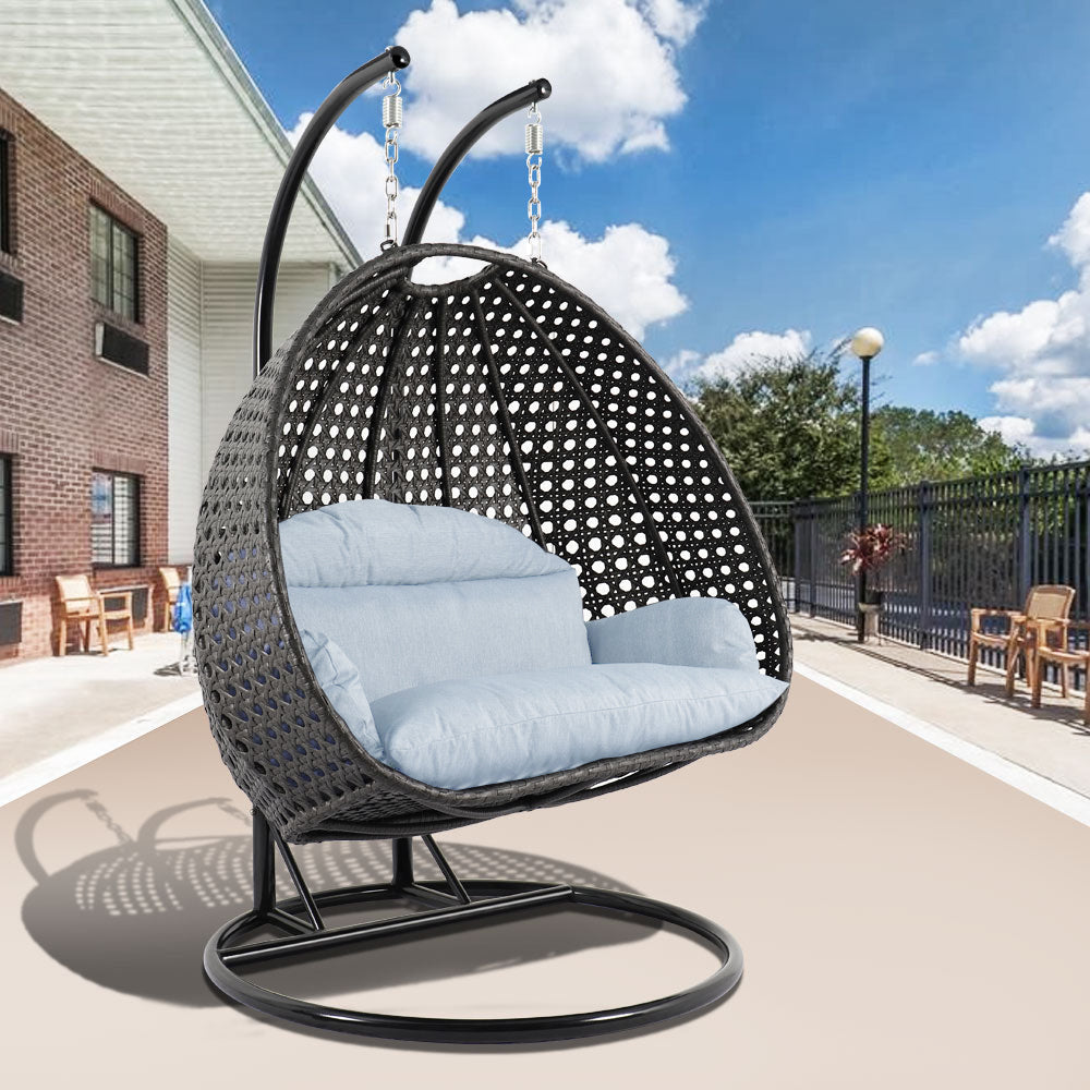 Modern Charcoal Wicker Hanging Double Seater Egg Swing Chair