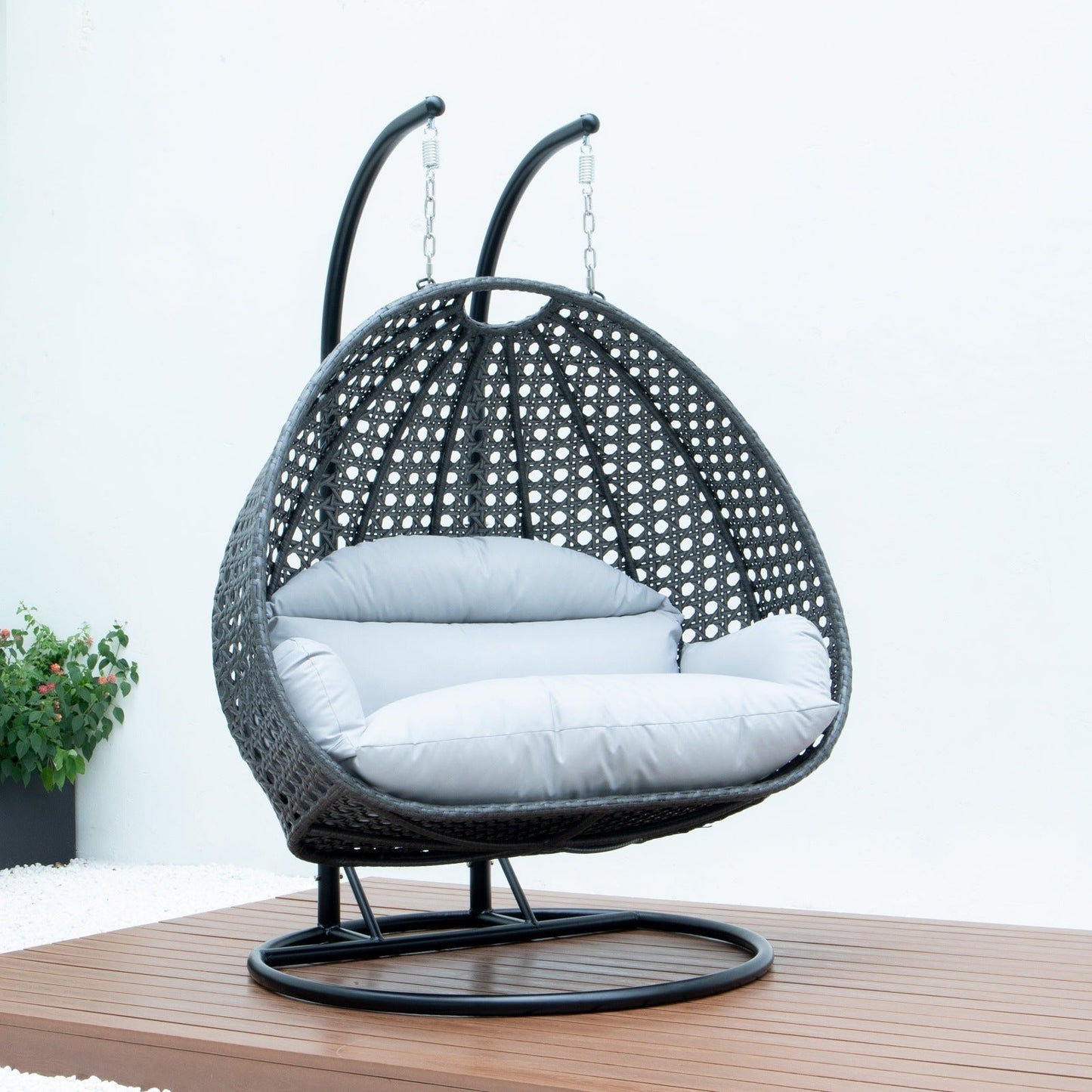 Modern Charcoal Wicker Hanging Double Seater Egg Swing Chair