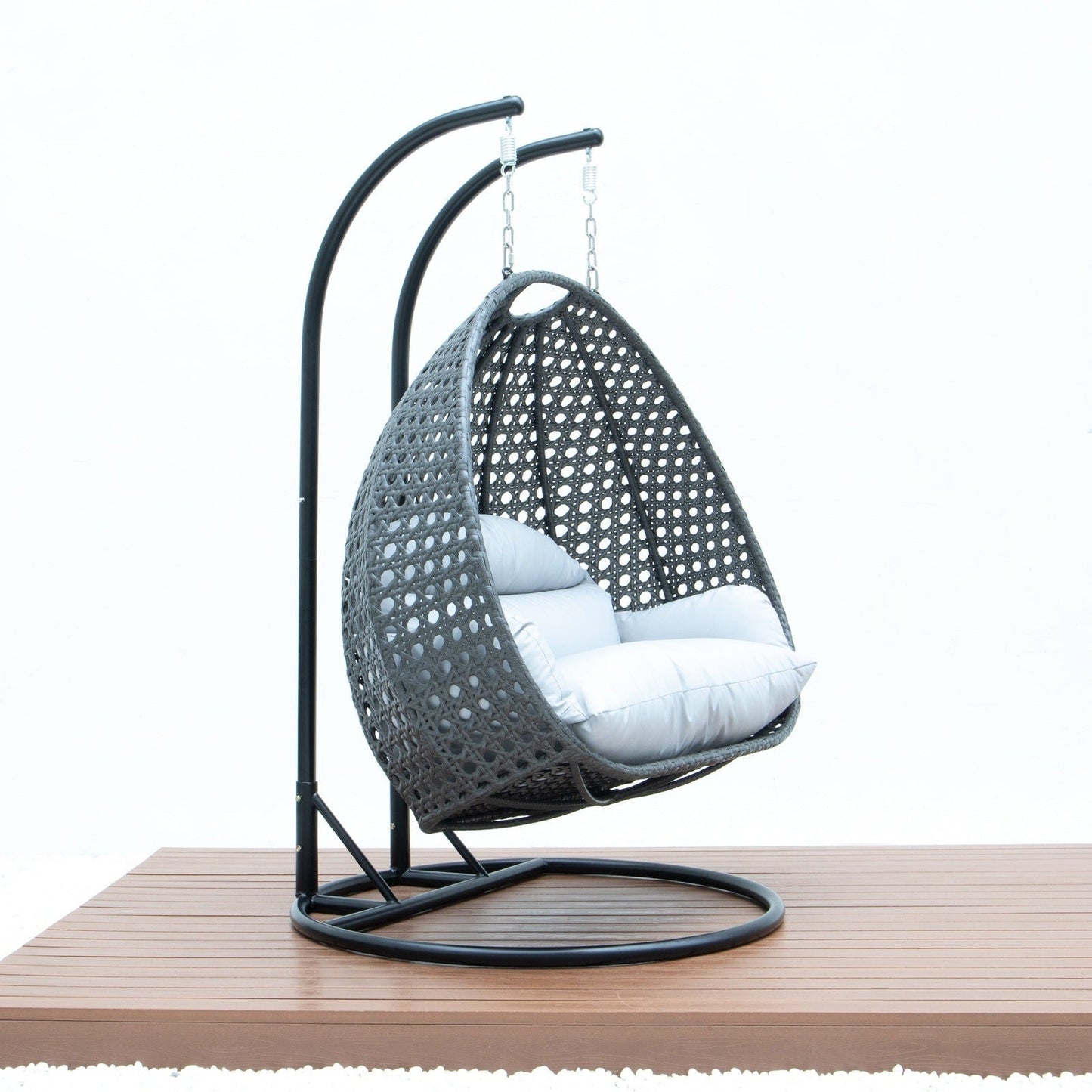 Modern Charcoal Wicker Hanging Double Seater Egg Swing Chair