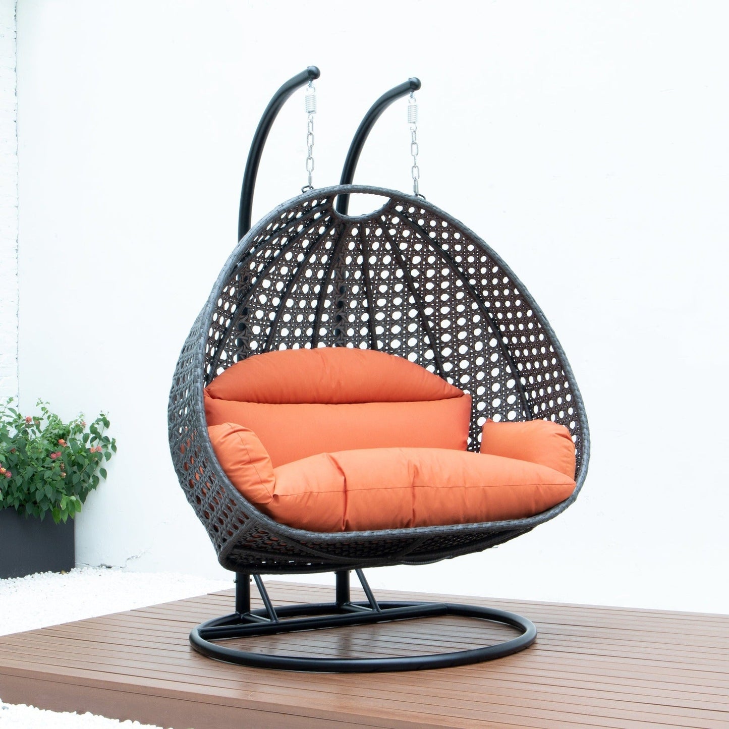 Modern Charcoal Wicker Hanging Double Seater Egg Swing Chair