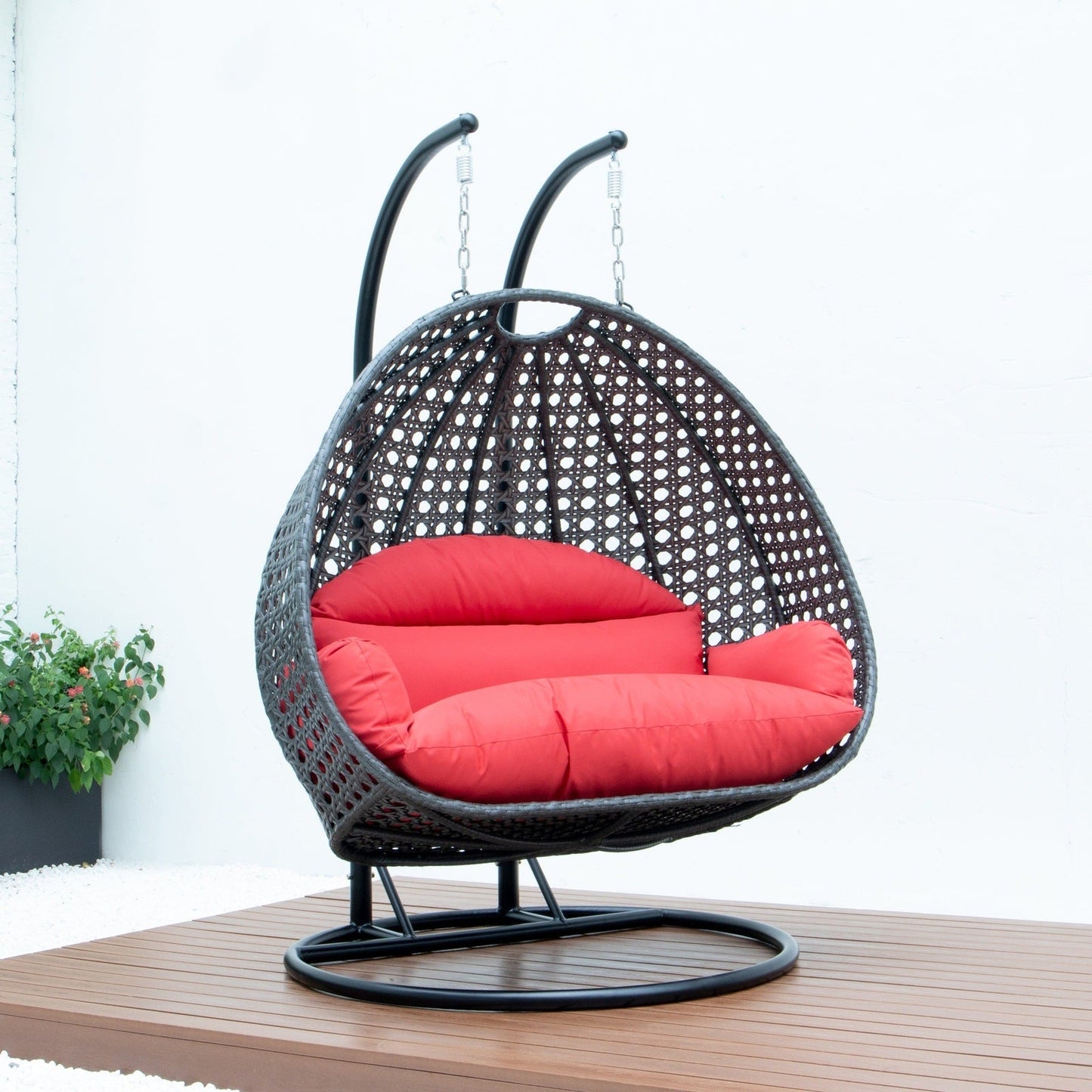 Modern Charcoal Wicker Hanging Double Seater Egg Swing Chair