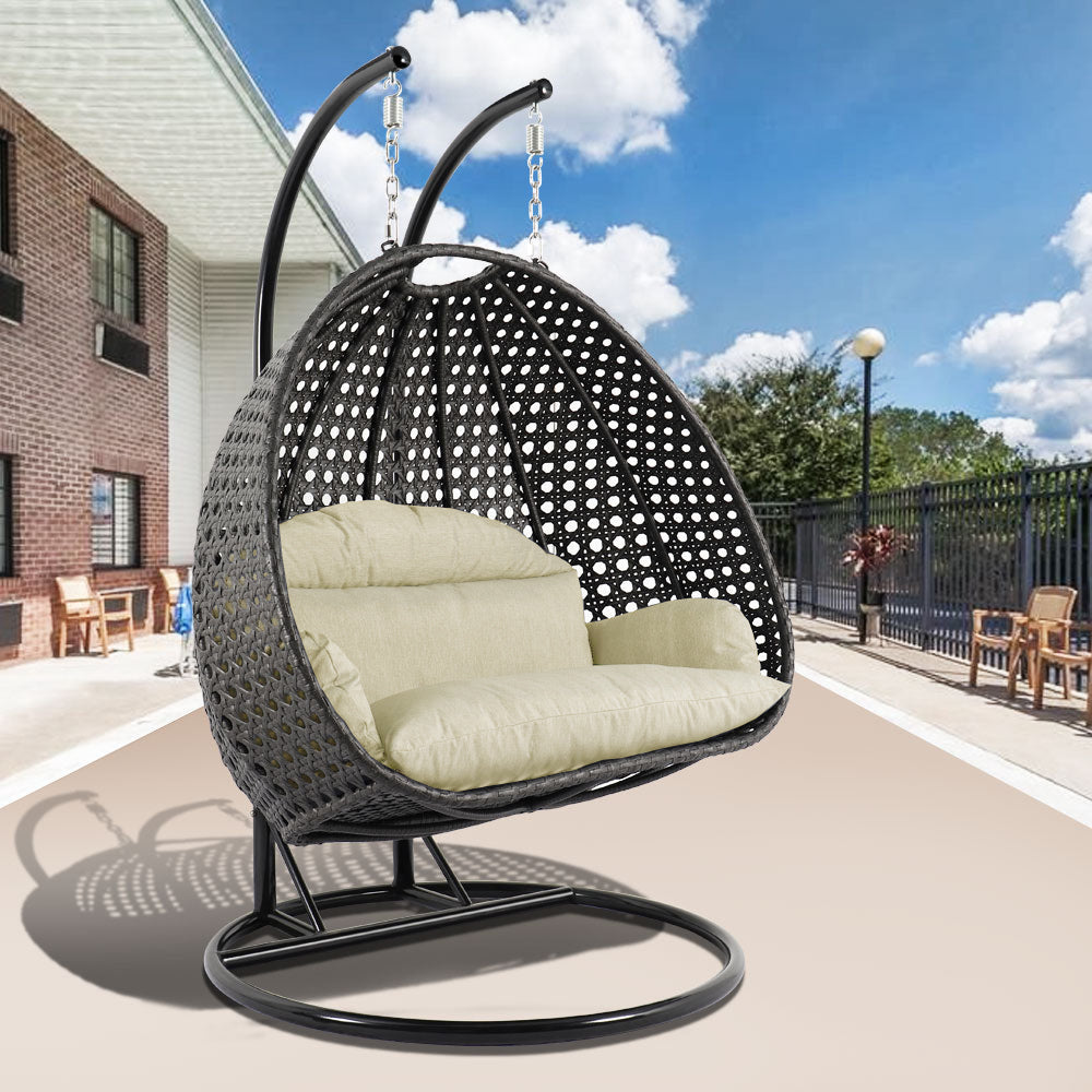 Modern Charcoal Wicker Hanging Double Seater Egg Swing Chair