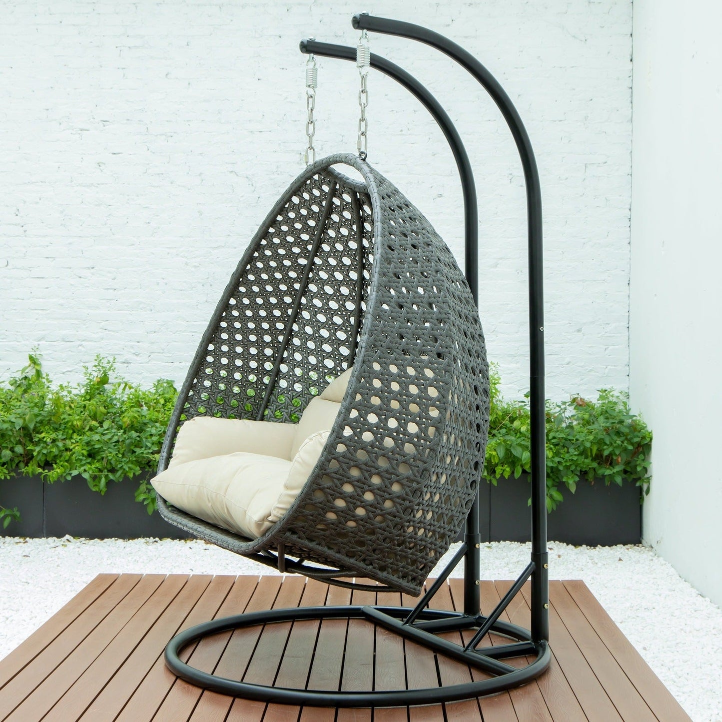 Modern Charcoal Wicker Hanging Double Seater Egg Swing Chair