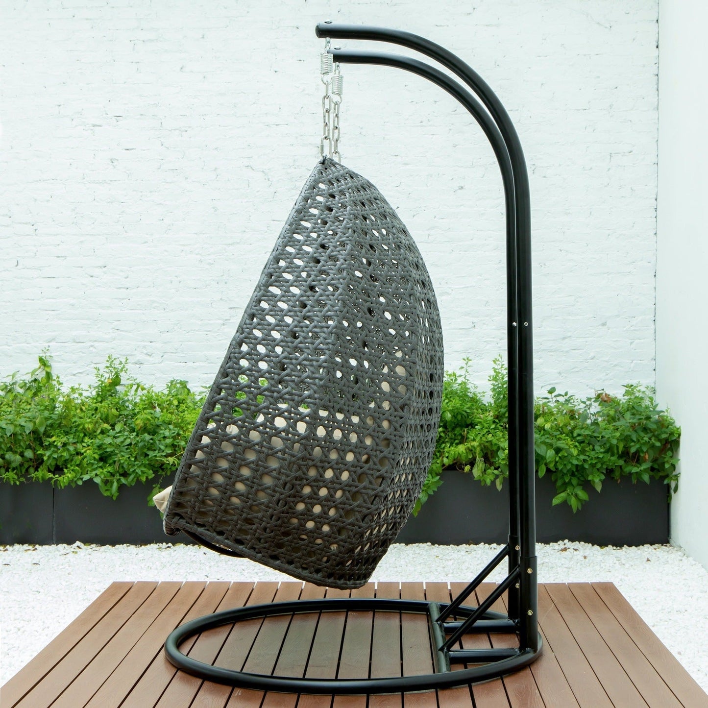 Modern Charcoal Wicker Hanging Double Seater Egg Swing Chair