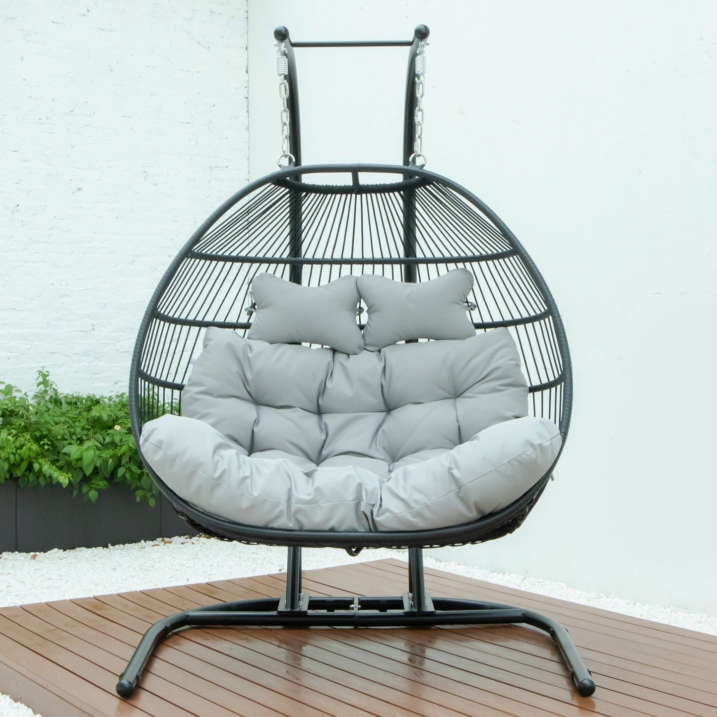 Wicker 2 Person Double Folding Hanging Egg Swing Chair