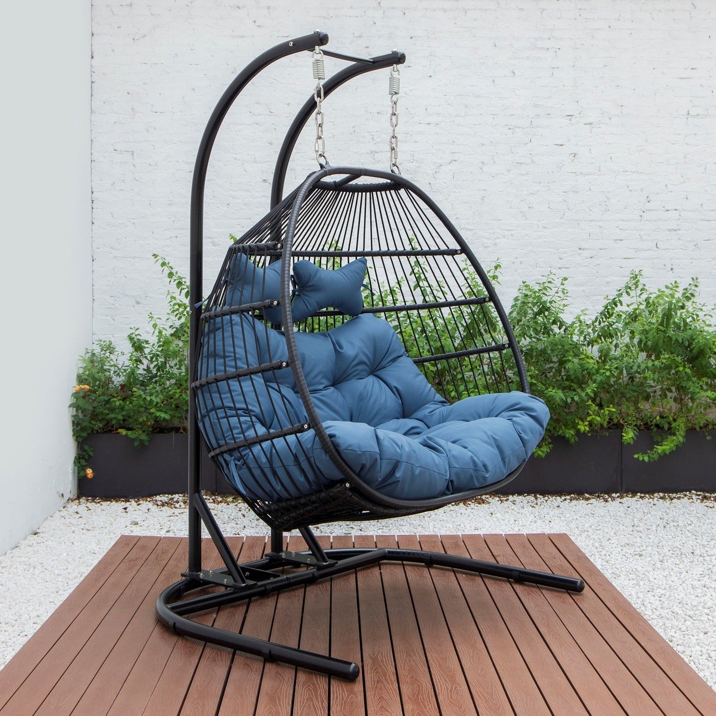 Wicker 2 Person Double Folding Hanging Egg Swing Chair