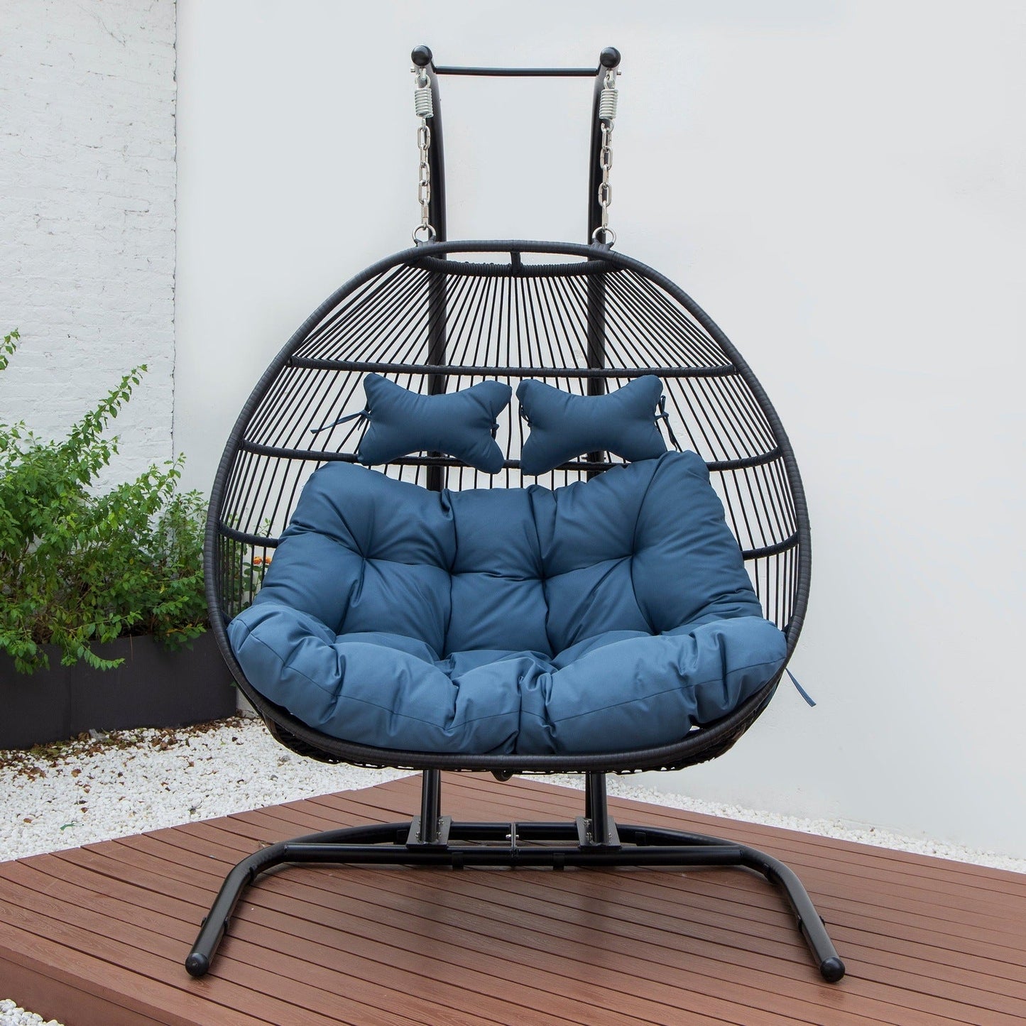 Wicker 2 Person Double Folding Hanging Egg Swing Chair