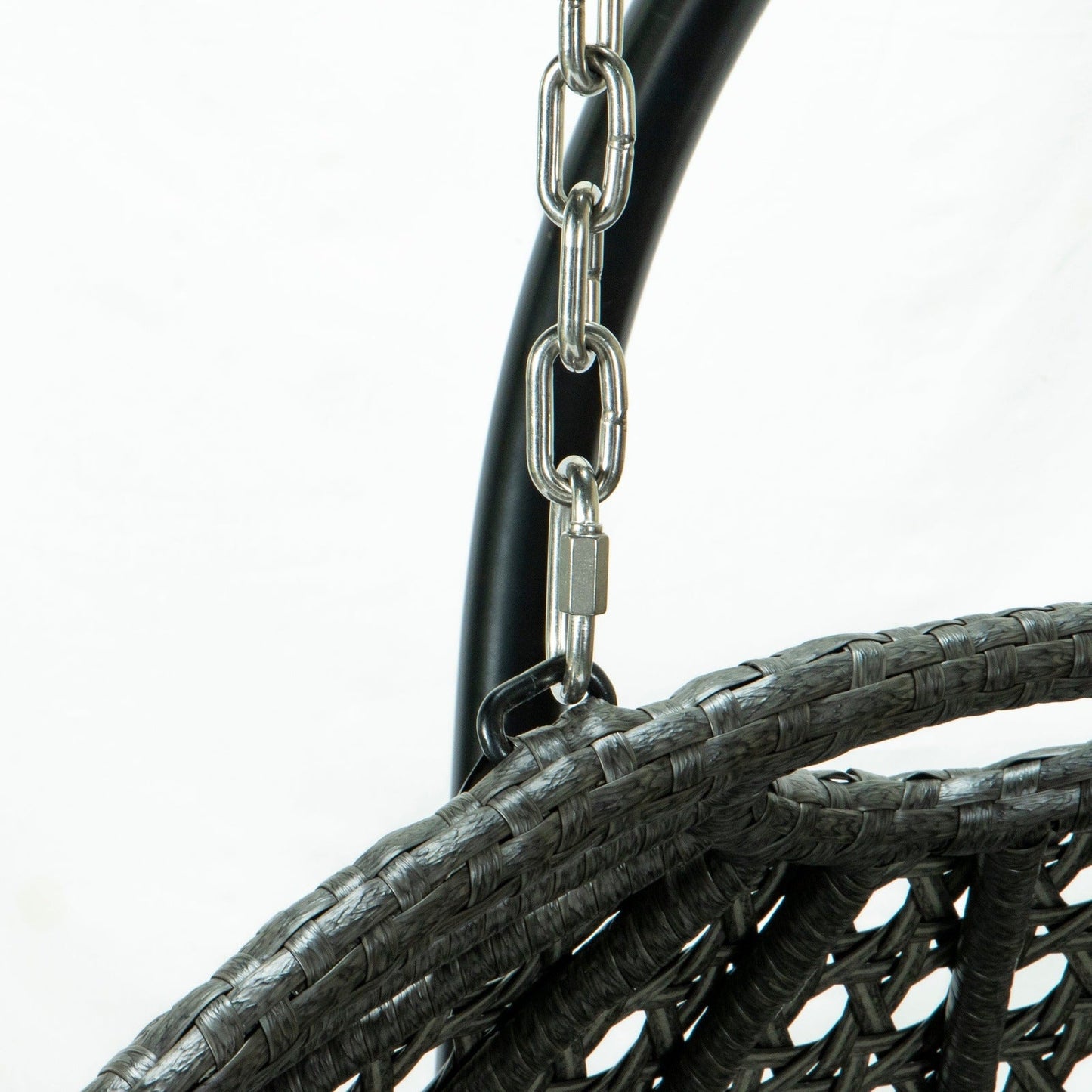 Wicker Hanging Double Egg Charcoal Swing Chair with an Iron Base