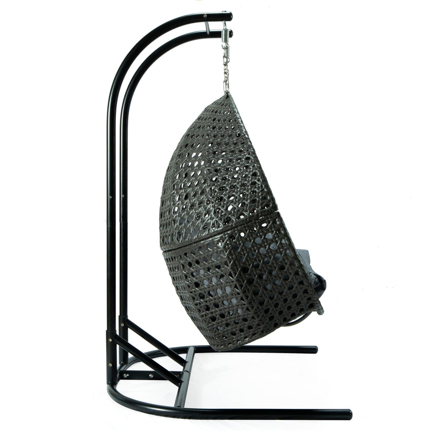 Wicker Hanging Double Egg Charcoal Swing Chair with an Iron Base