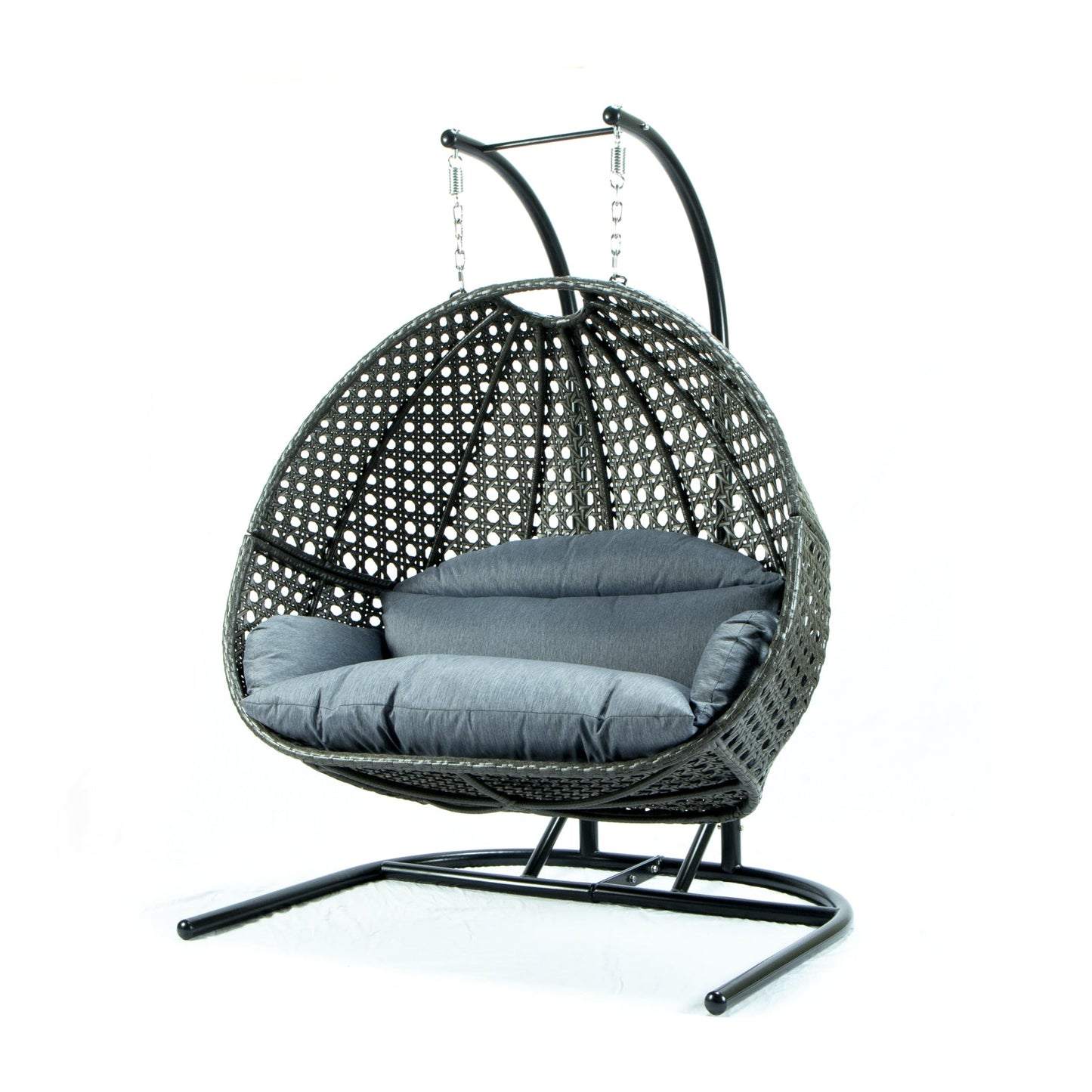 Wicker Hanging Double Egg Charcoal Swing Chair with an Iron Base