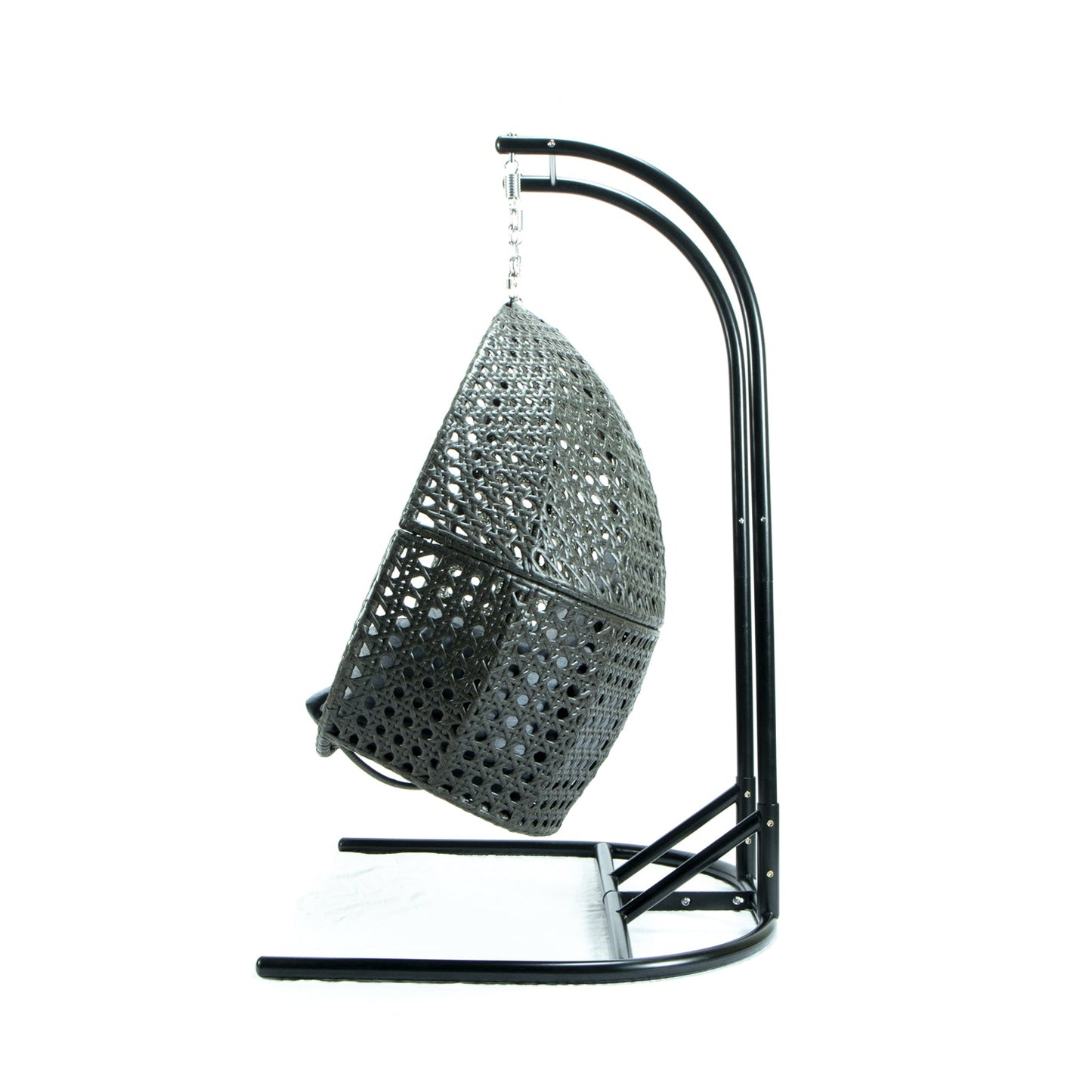 Wicker Hanging Double Egg Charcoal Swing Chair with an Iron Base
