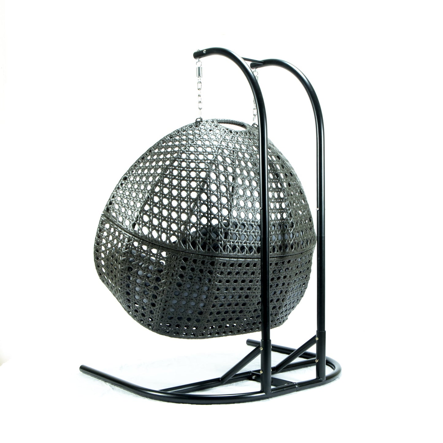 Wicker Hanging Double Egg Charcoal Swing Chair with an Iron Base