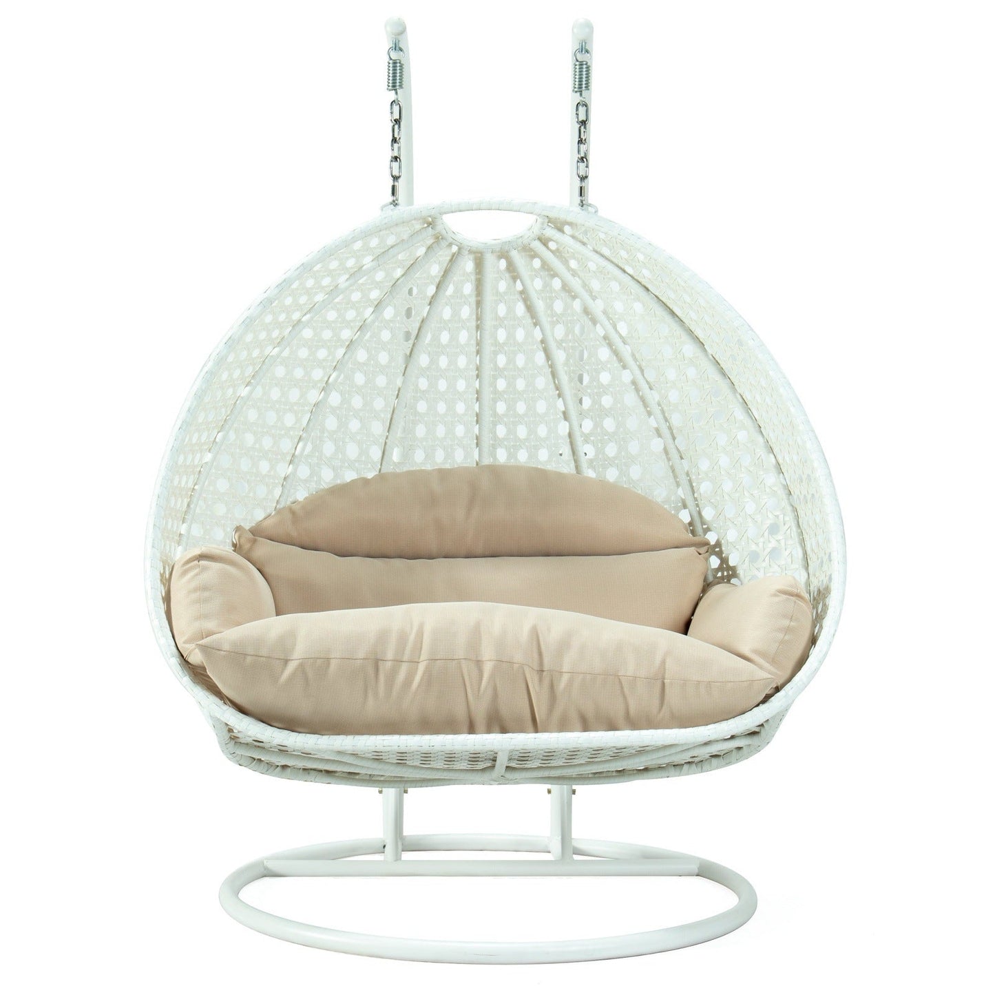 Modern White Wicker Hanging Double Seater Egg Swing Chair