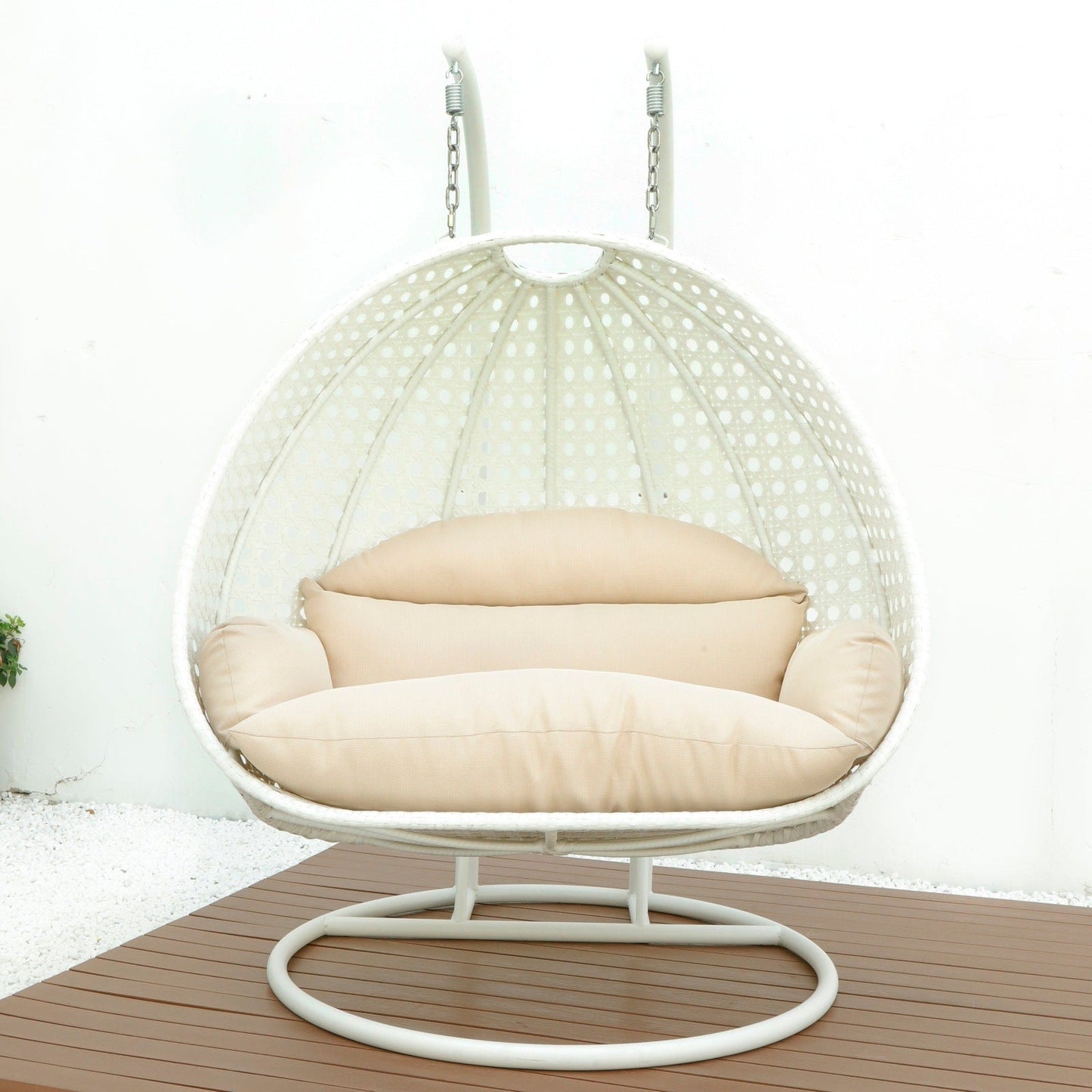 Modern White Wicker Hanging Double Seater Egg Swing Chair