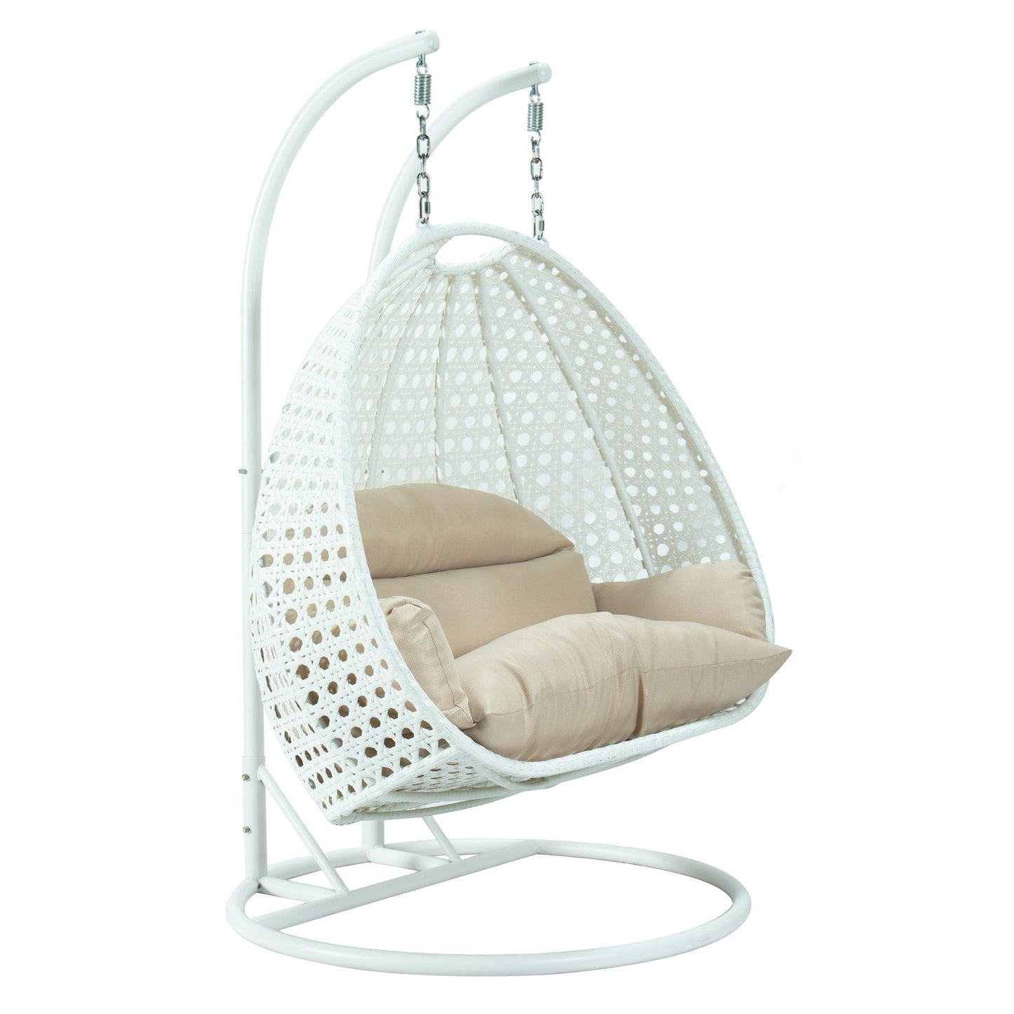 Modern White Wicker Hanging Double Seater Egg Swing Chair
