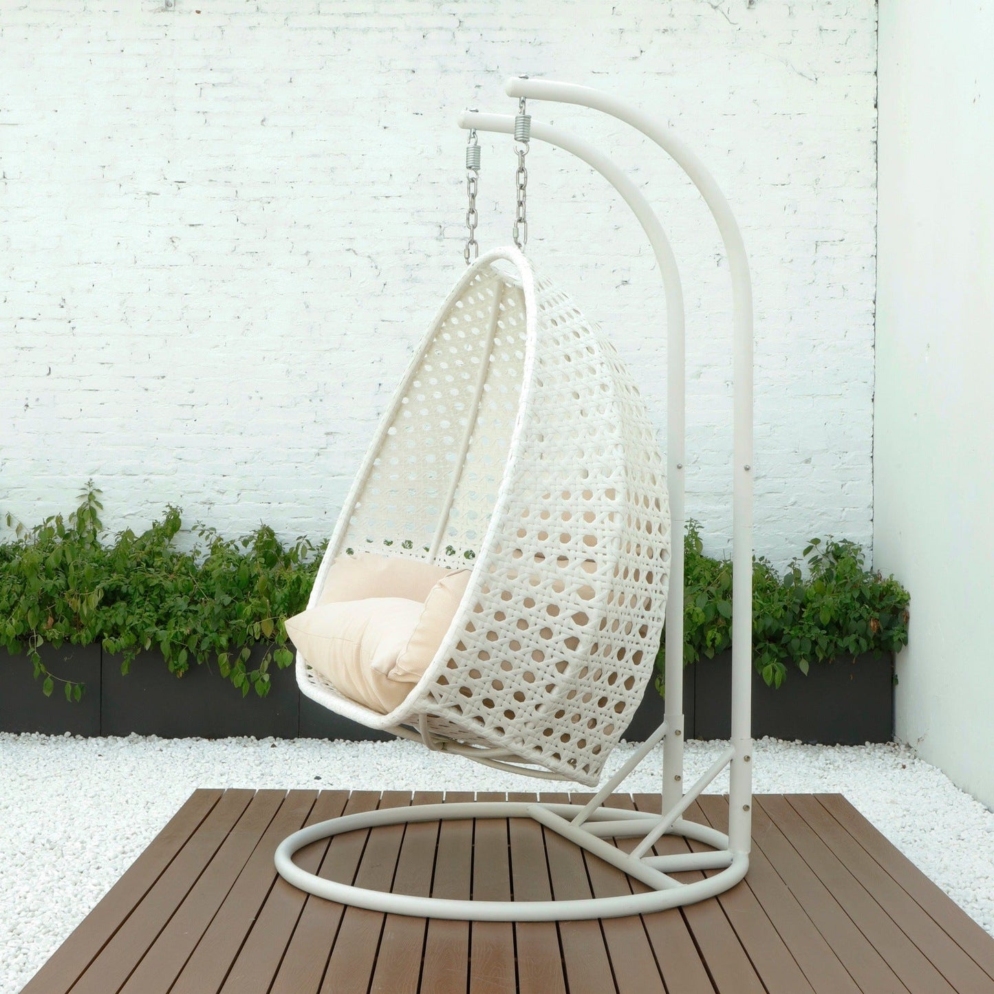 Modern White Wicker Hanging Double Seater Egg Swing Chair