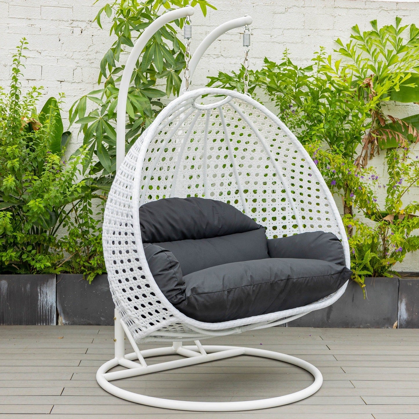 Modern White Wicker Hanging Double Seater Egg Swing Chair