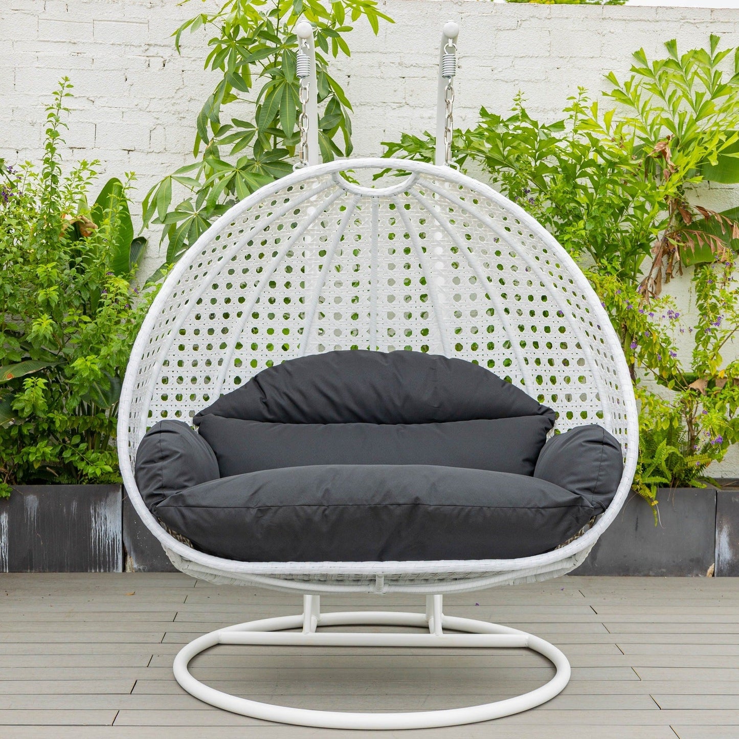 Modern White Wicker Hanging Double Seater Egg Swing Chair