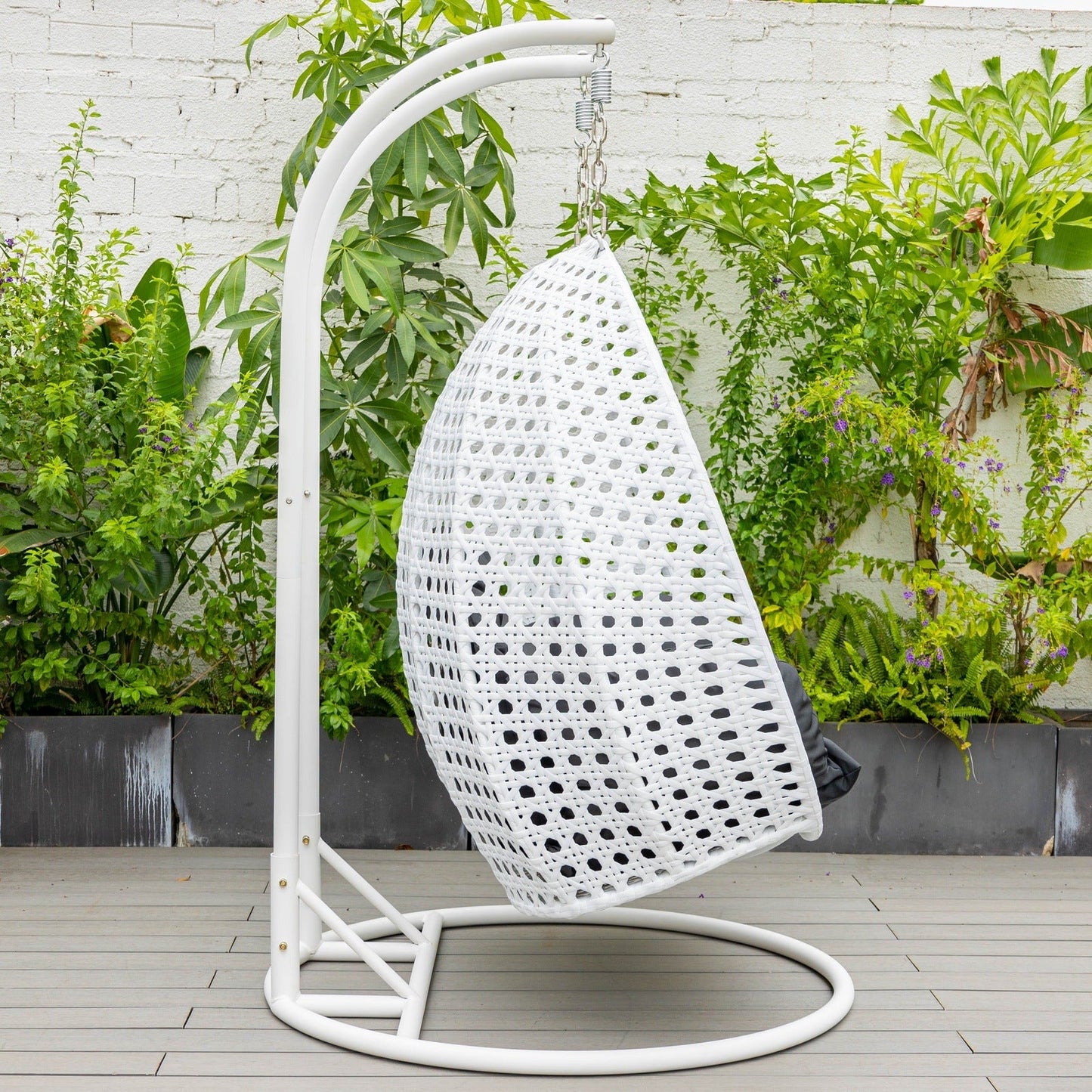 Modern White Wicker Hanging Double Seater Egg Swing Chair