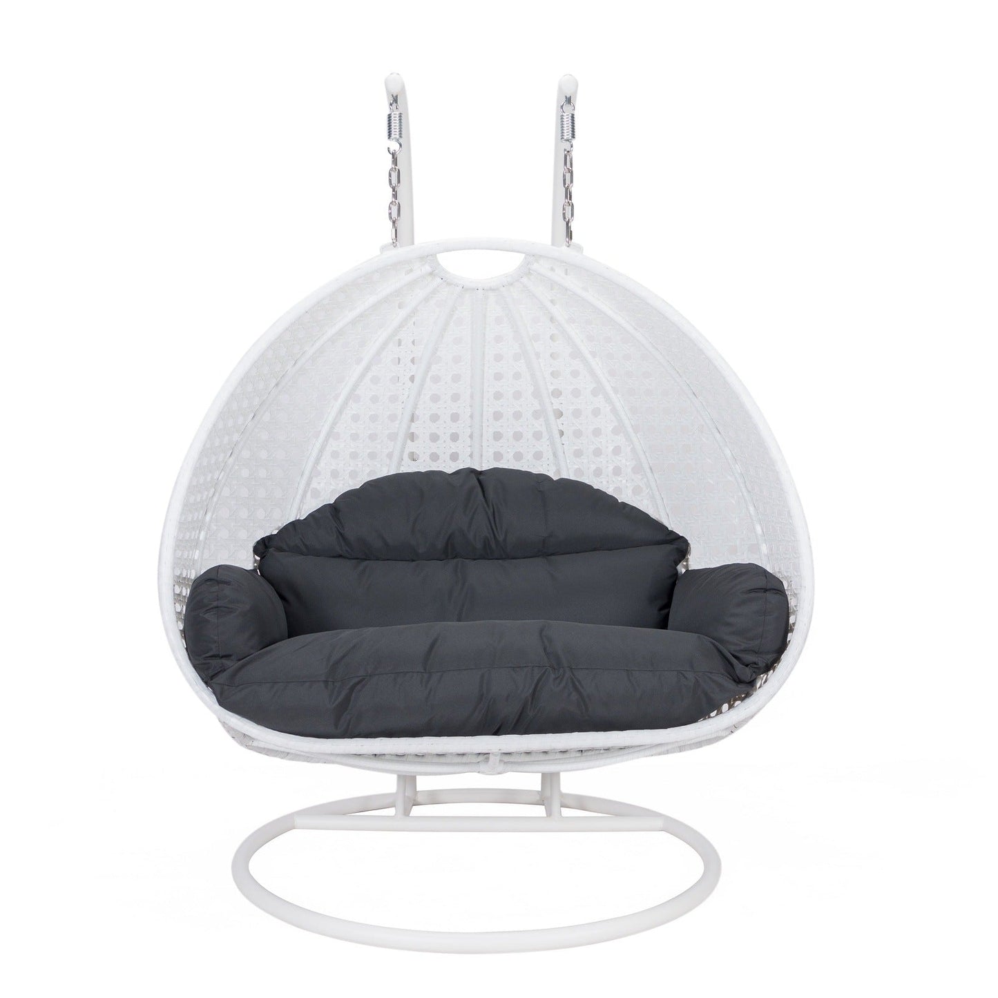 Modern White Wicker Hanging Double Seater Egg Swing Chair