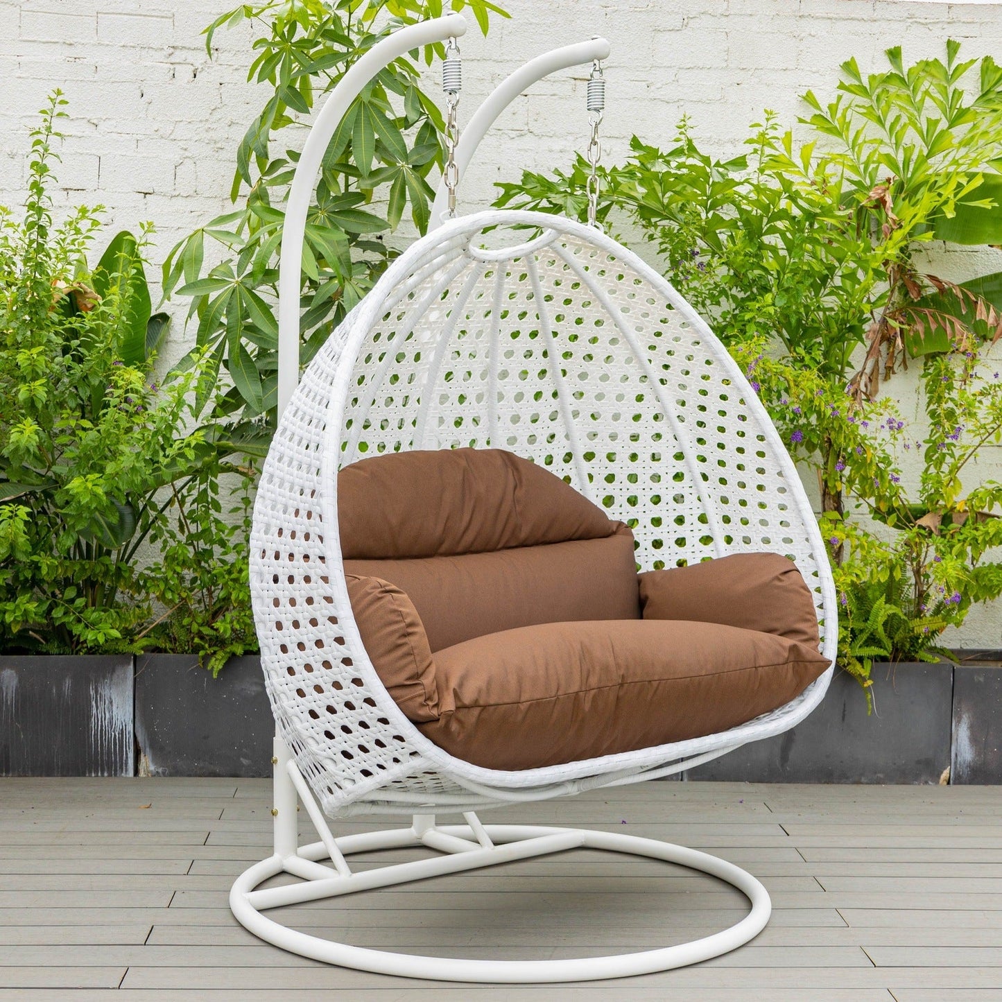 Modern White Wicker Hanging Double Seater Egg Swing Chair