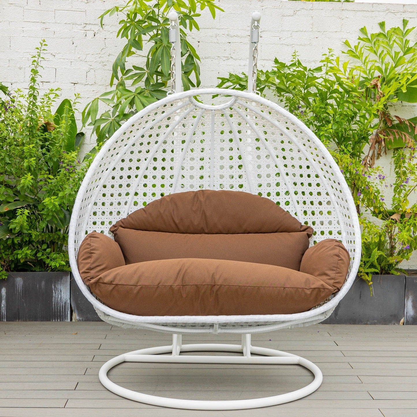 Modern White Wicker Hanging Double Seater Egg Swing Chair