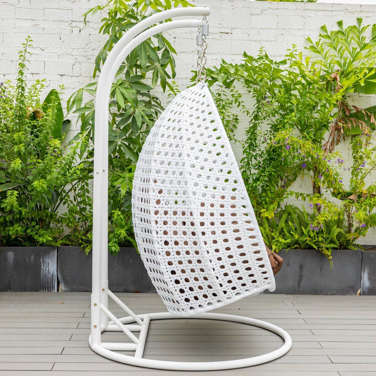 Modern White Wicker Hanging Double Seater Egg Swing Chair