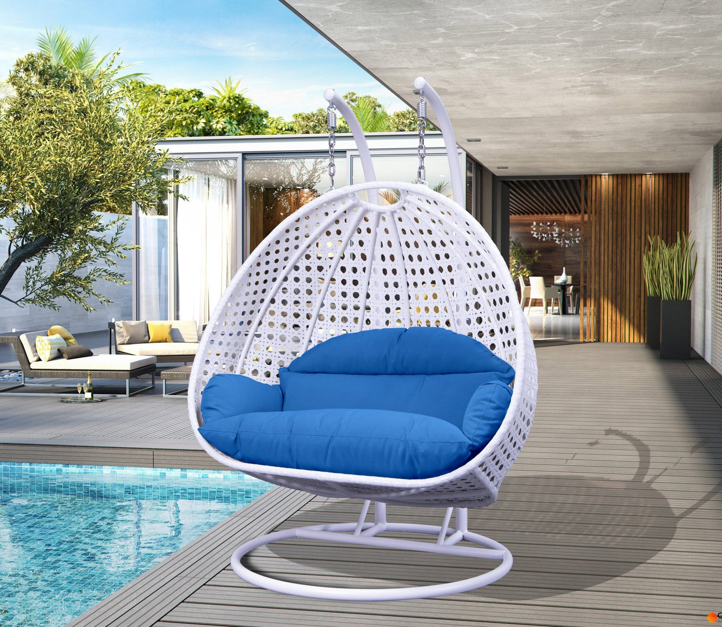 Modern White Wicker Hanging Double Seater Egg Swing Chair