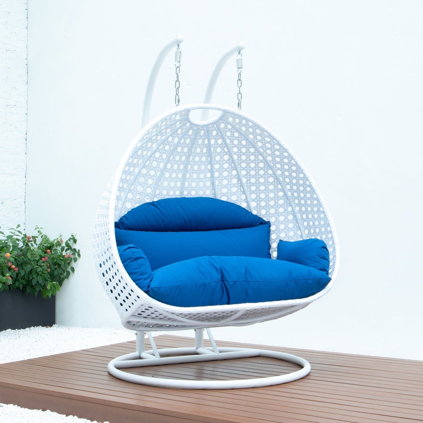 Modern White Wicker Hanging Double Seater Egg Swing Chair