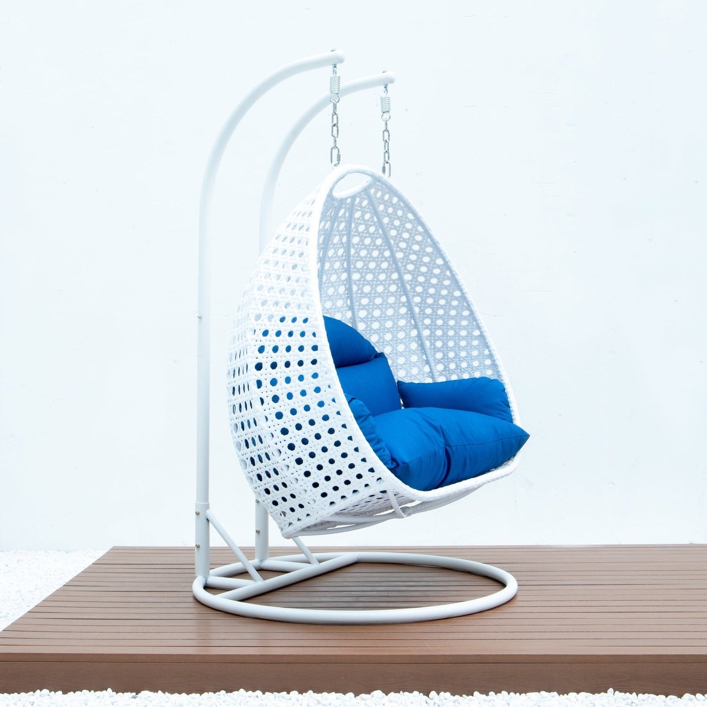 Modern White Wicker Hanging Double Seater Egg Swing Chair