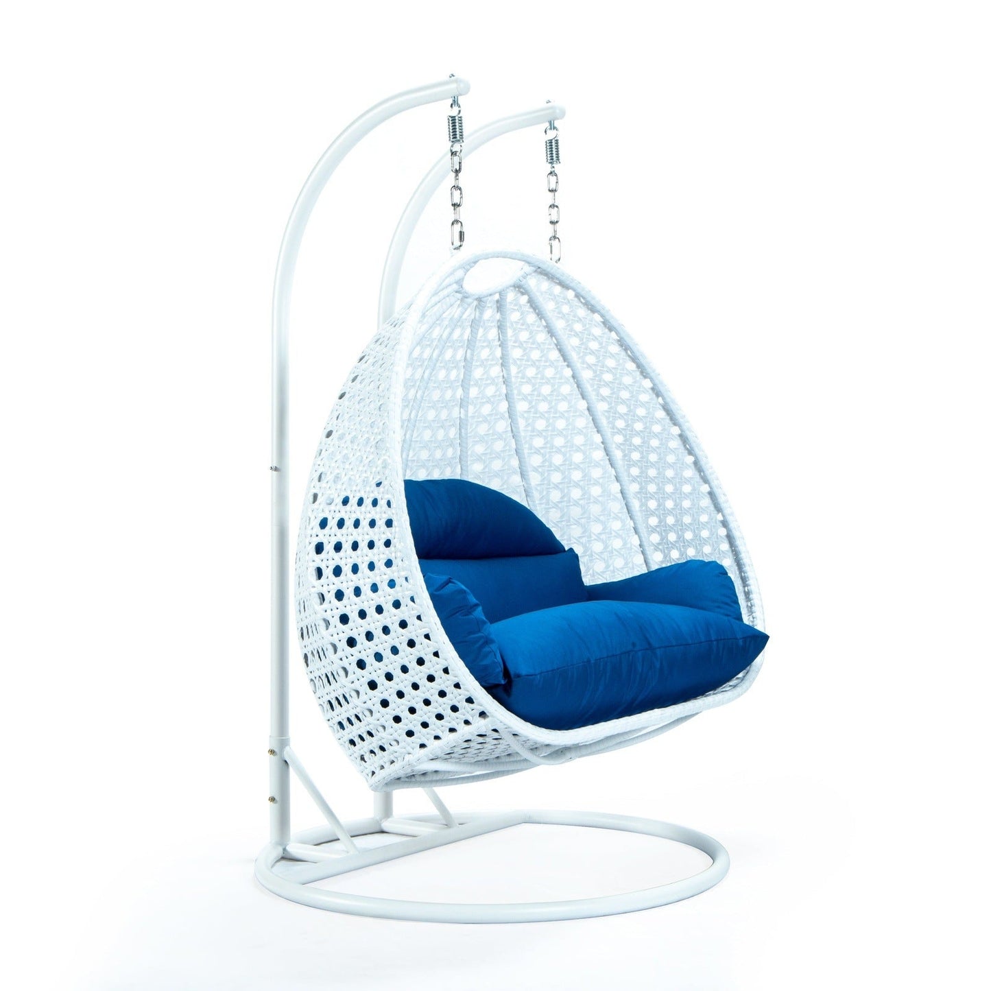 Modern White Wicker Hanging Double Seater Egg Swing Chair