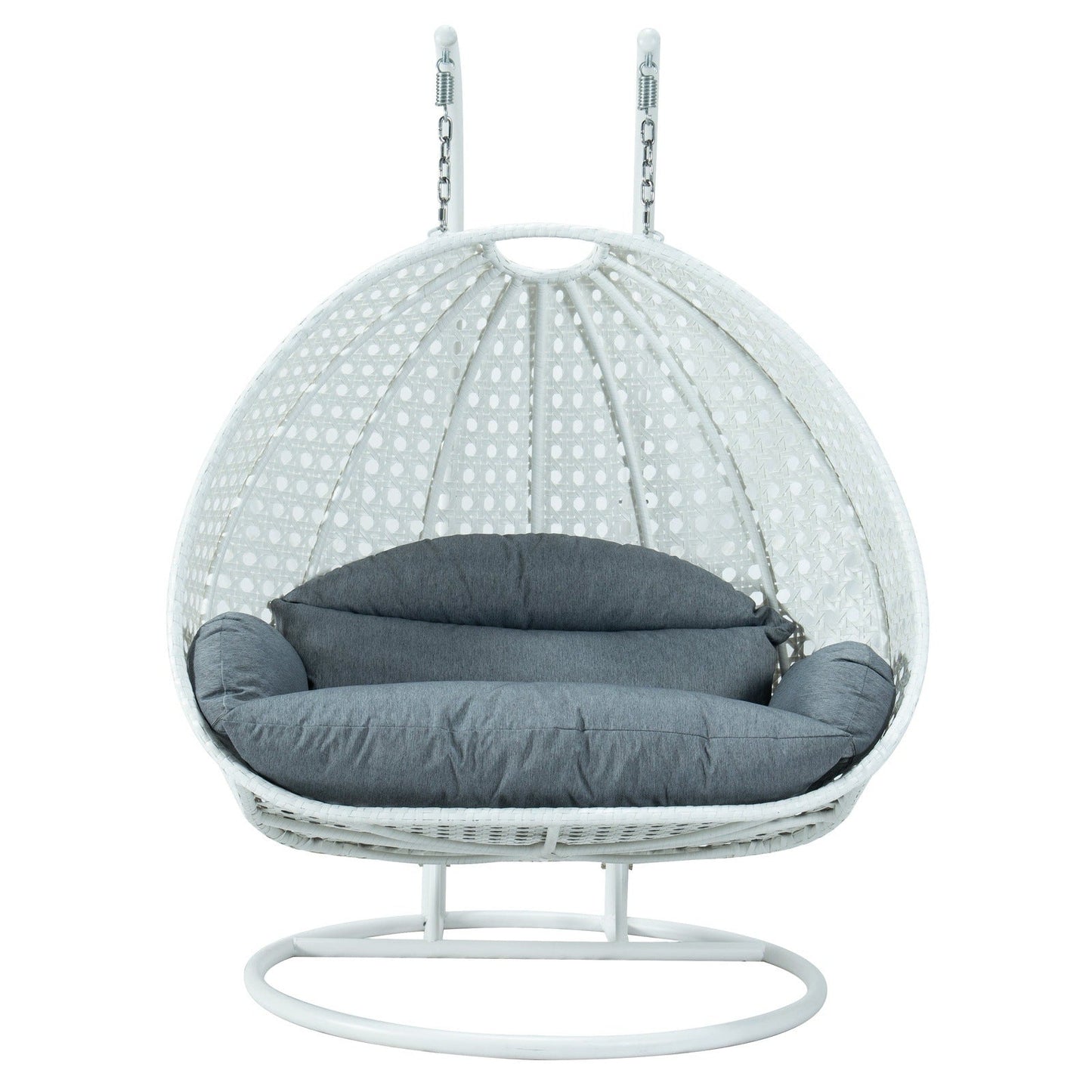 Modern White Wicker Hanging Double Seater Egg Swing Chair