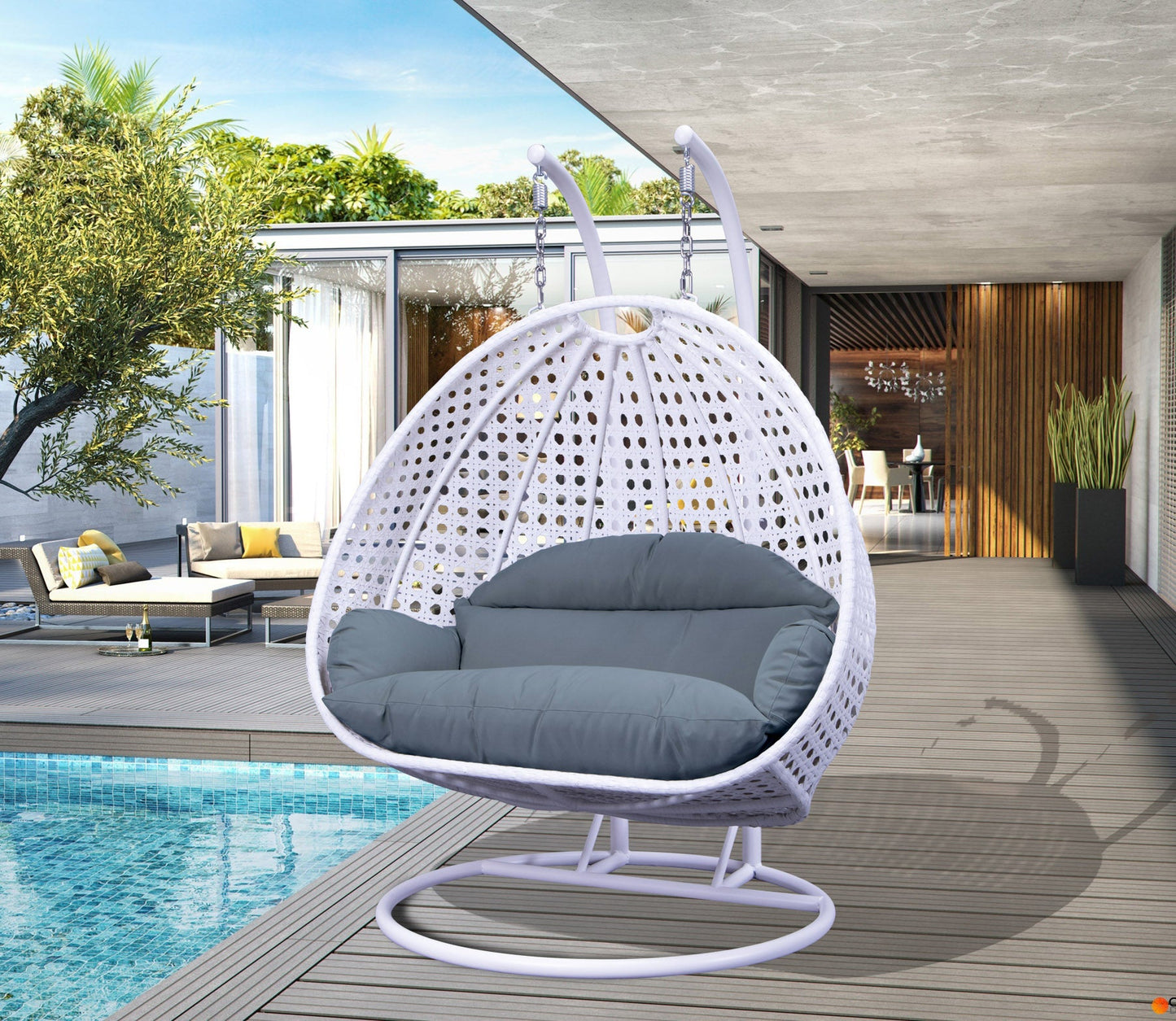 Modern White Wicker Hanging Double Seater Egg Swing Chair