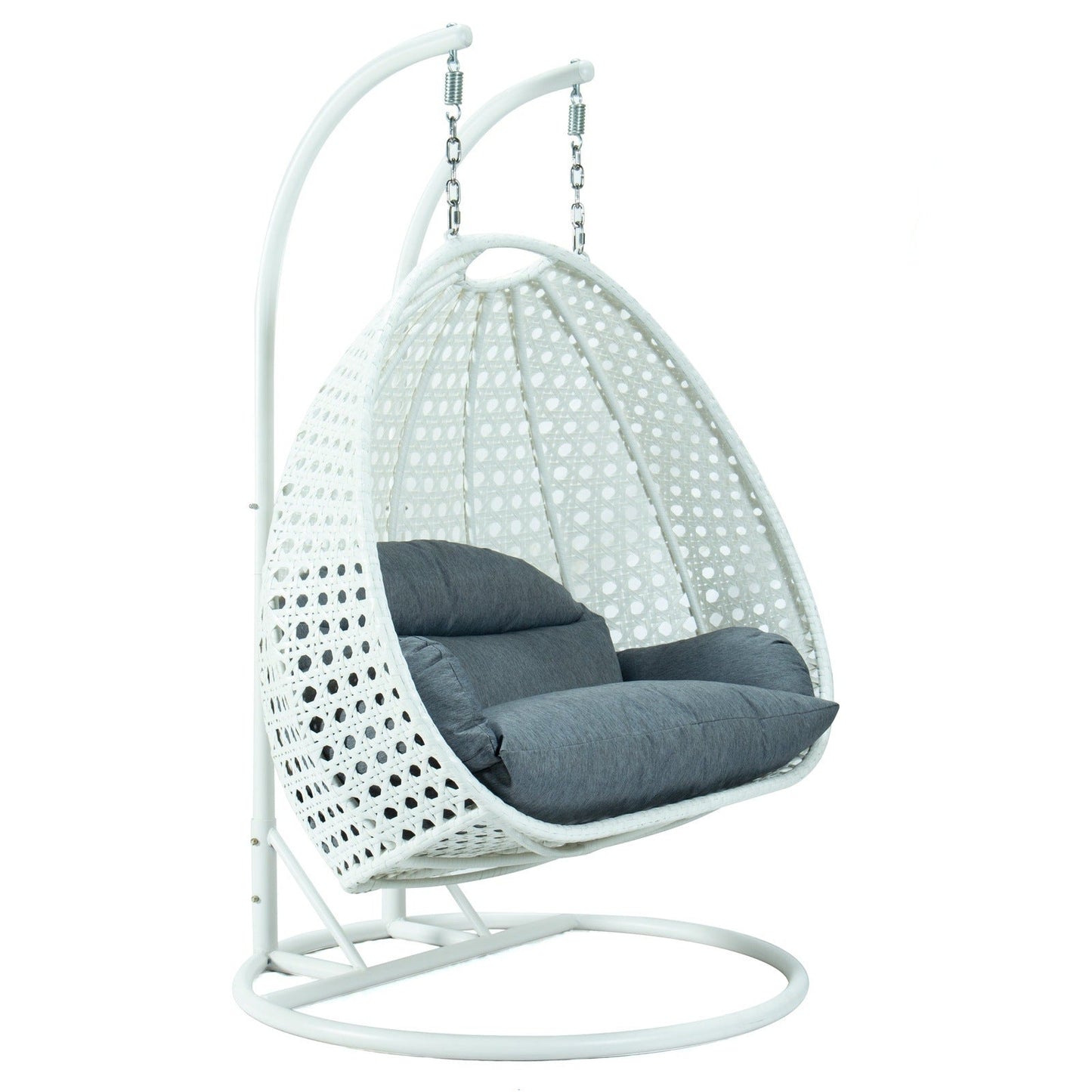 Modern White Wicker Hanging Double Seater Egg Swing Chair