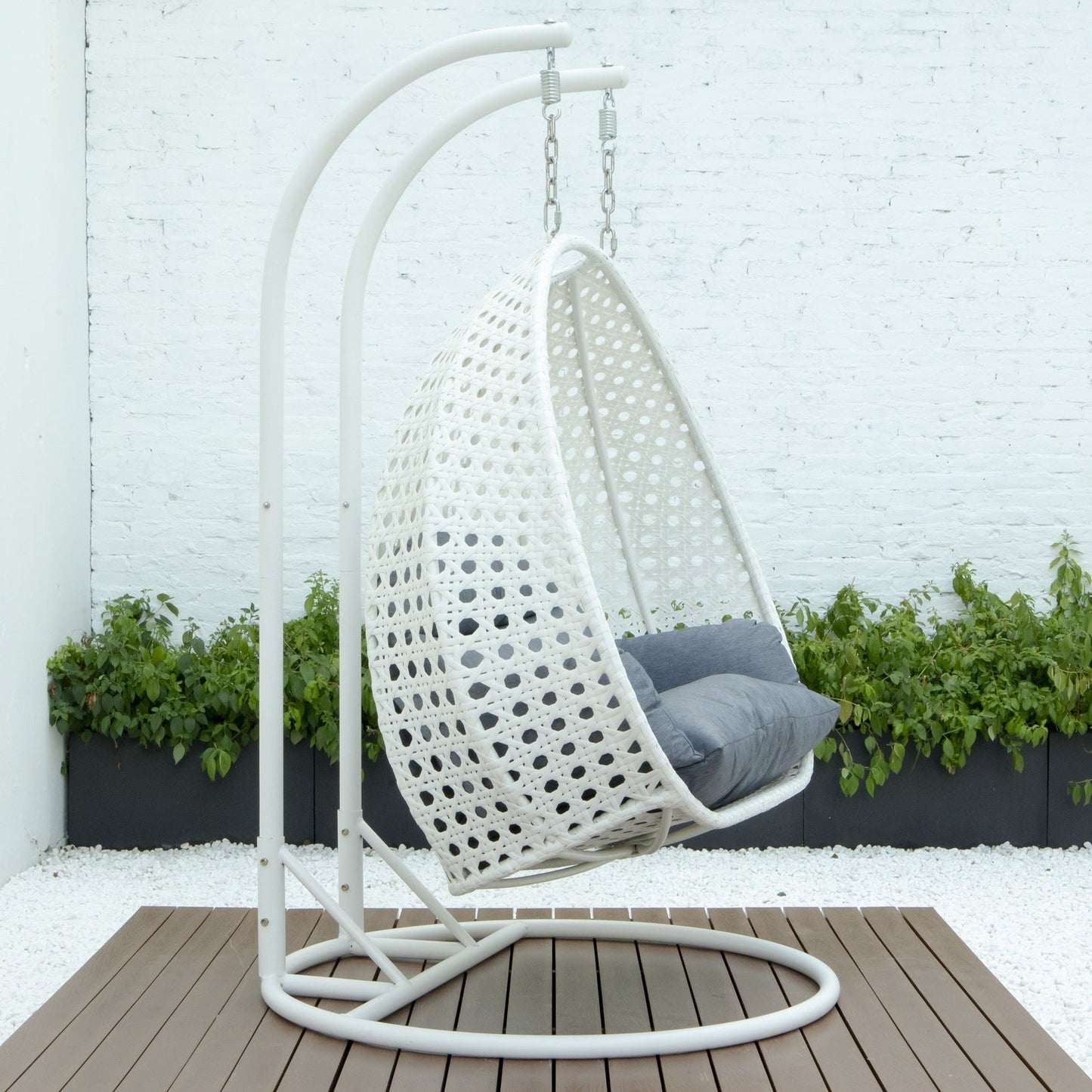 Modern White Wicker Hanging Double Seater Egg Swing Chair