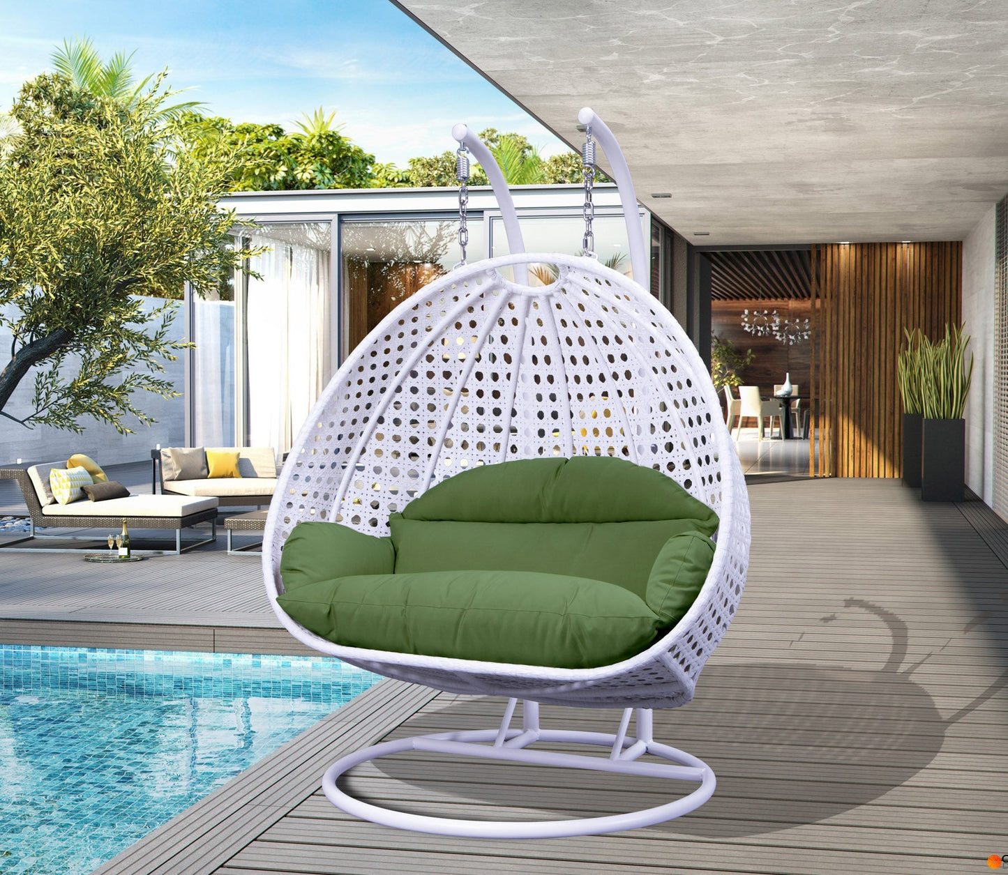 Modern White Wicker Hanging Double Seater Egg Swing Chair