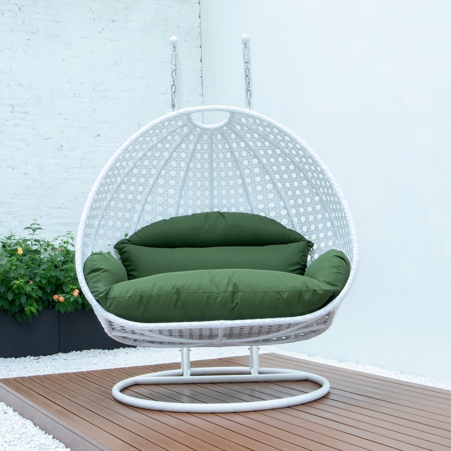 Modern White Wicker Hanging Double Seater Egg Swing Chair