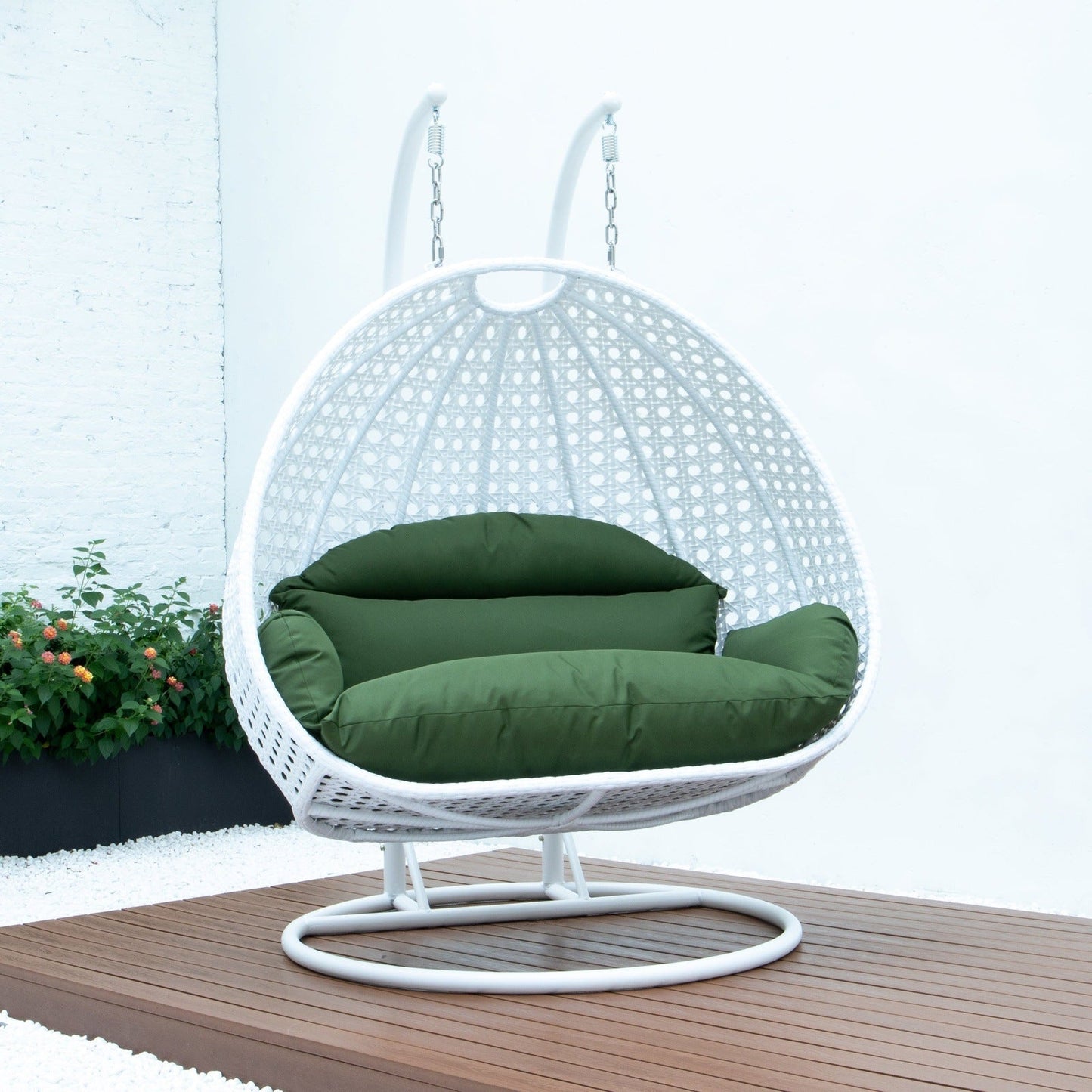 Modern White Wicker Hanging Double Seater Egg Swing Chair