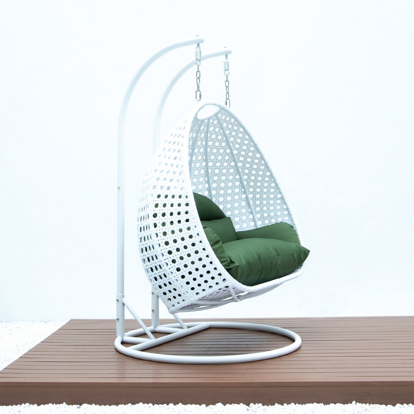 Modern White Wicker Hanging Double Seater Egg Swing Chair