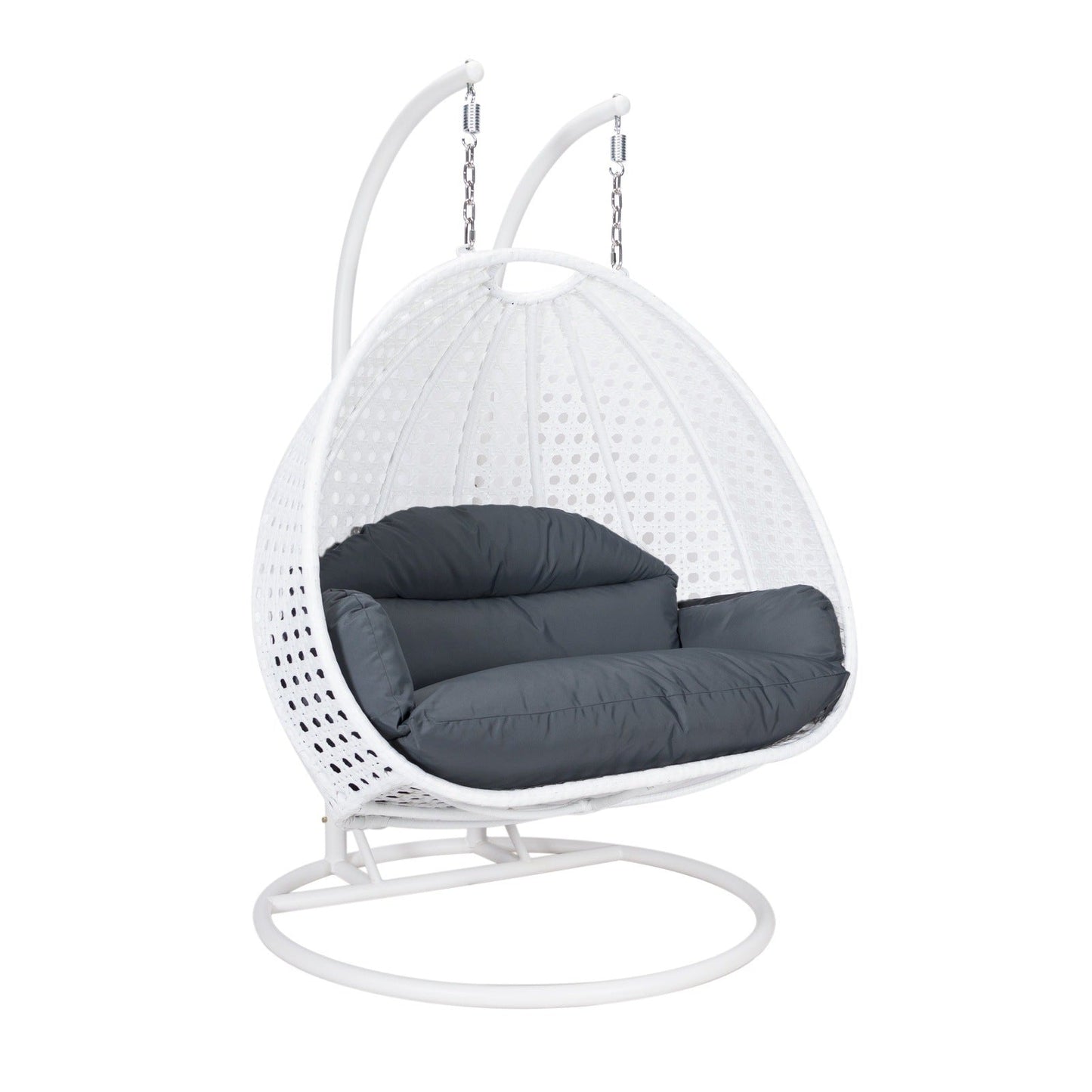 Modern White Wicker Hanging Double Seater Egg Swing Chair
