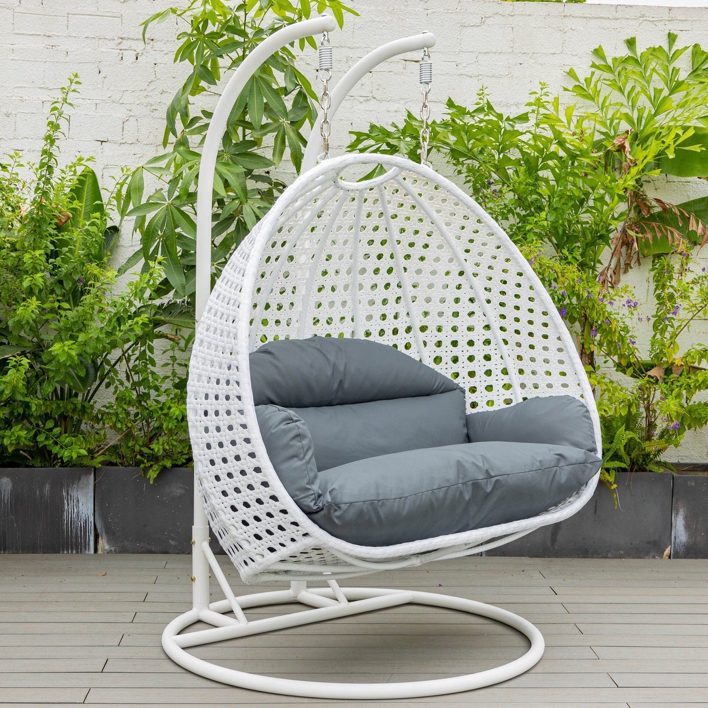 Modern White Wicker Hanging Double Seater Egg Swing Chair