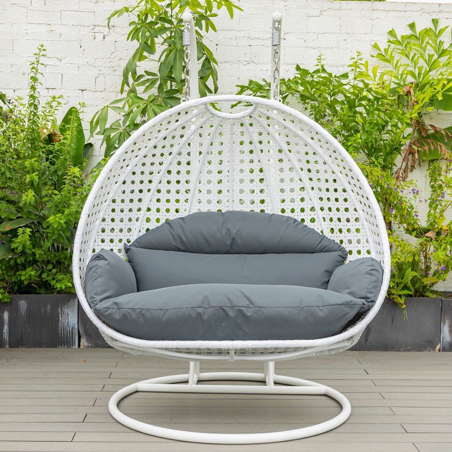 Modern White Wicker Hanging Double Seater Egg Swing Chair