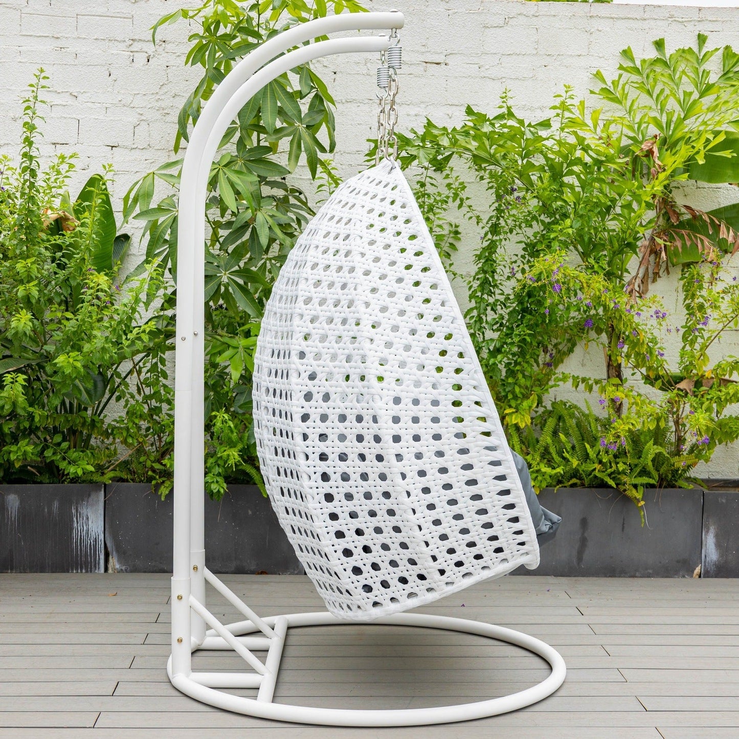 Modern White Wicker Hanging Double Seater Egg Swing Chair