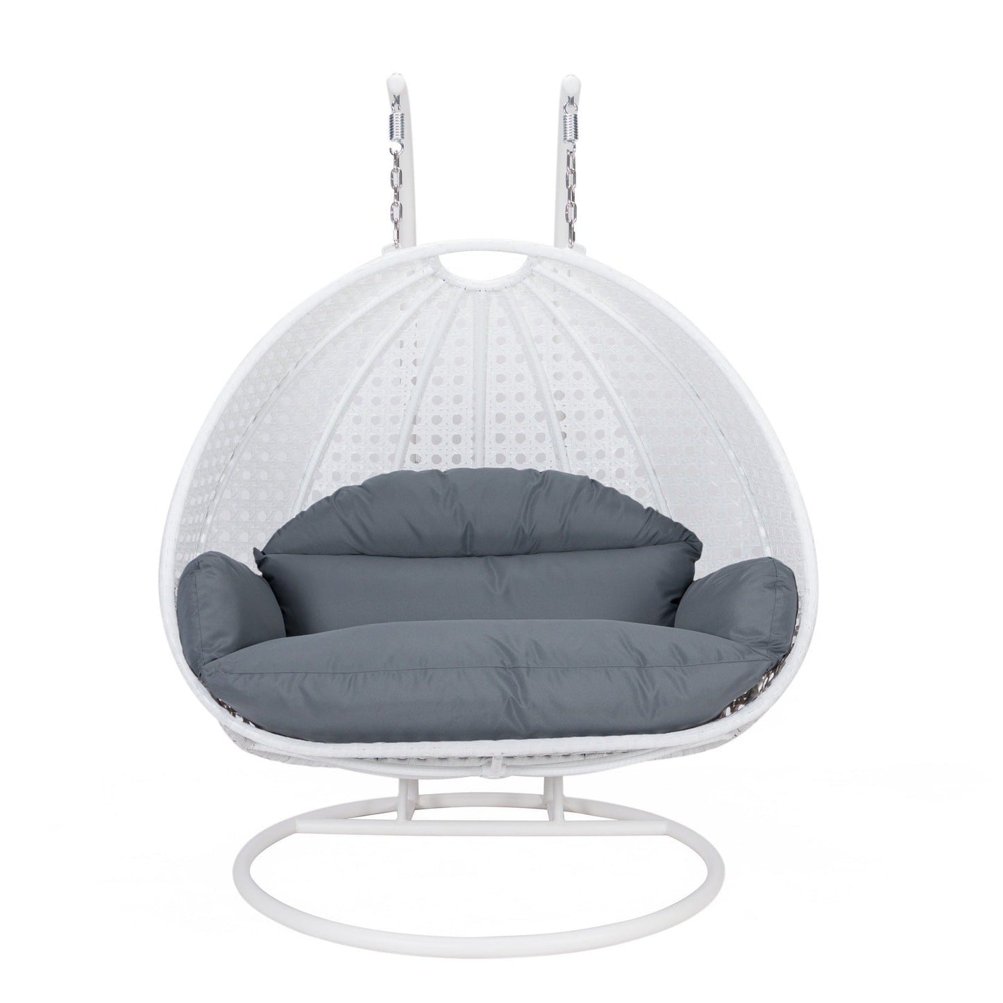 Modern White Wicker Hanging Double Seater Egg Swing Chair