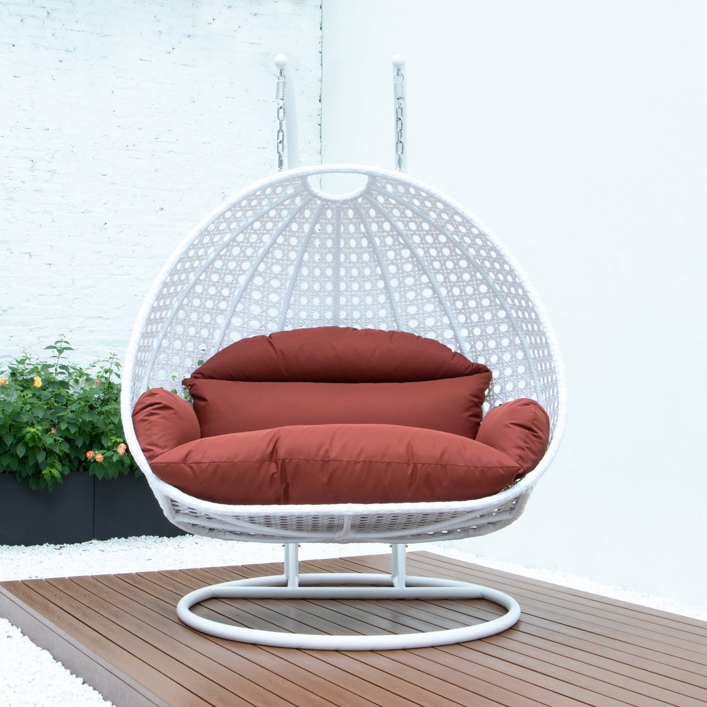 Modern White Wicker Hanging Double Seater Egg Swing Chair
