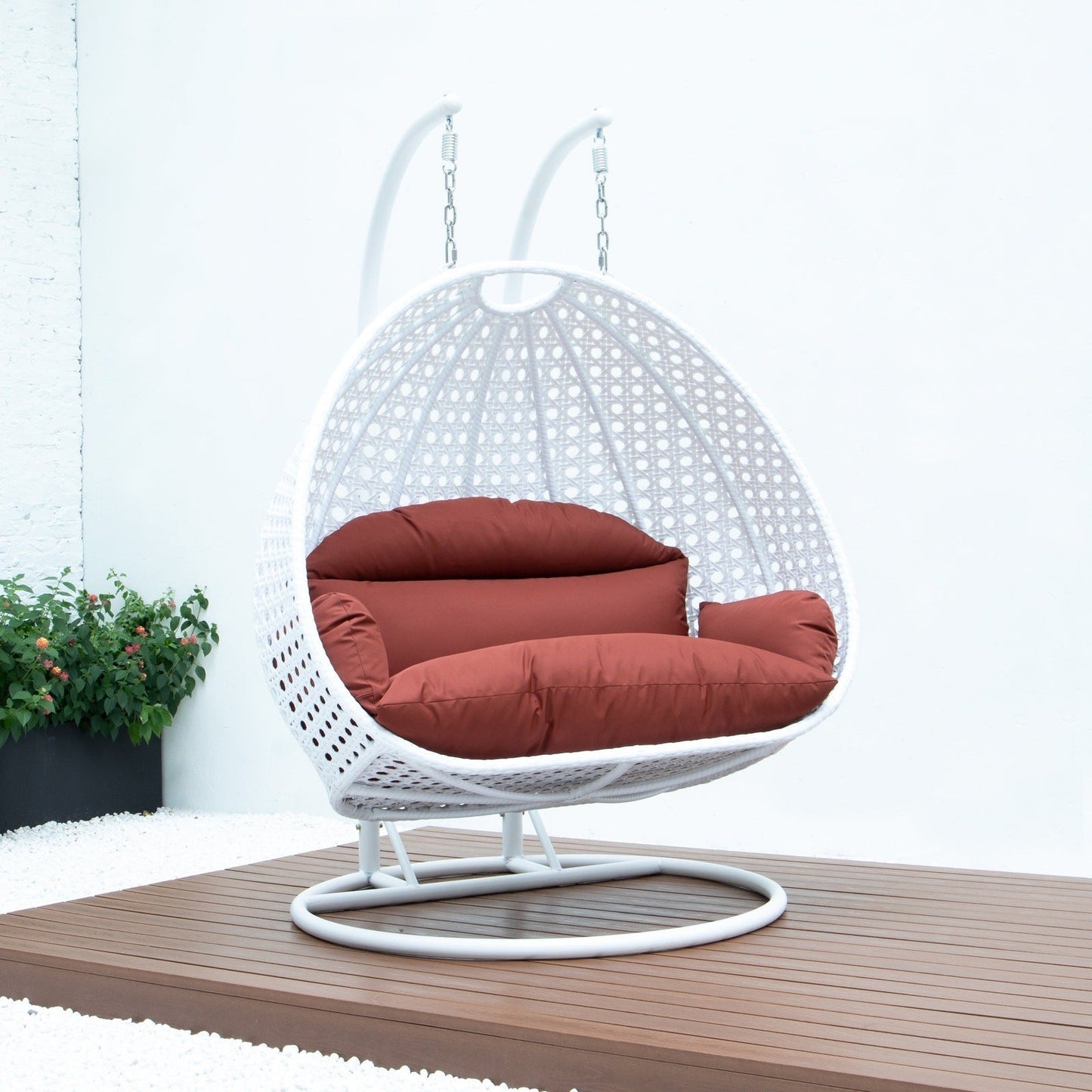Modern White Wicker Hanging Double Seater Egg Swing Chair