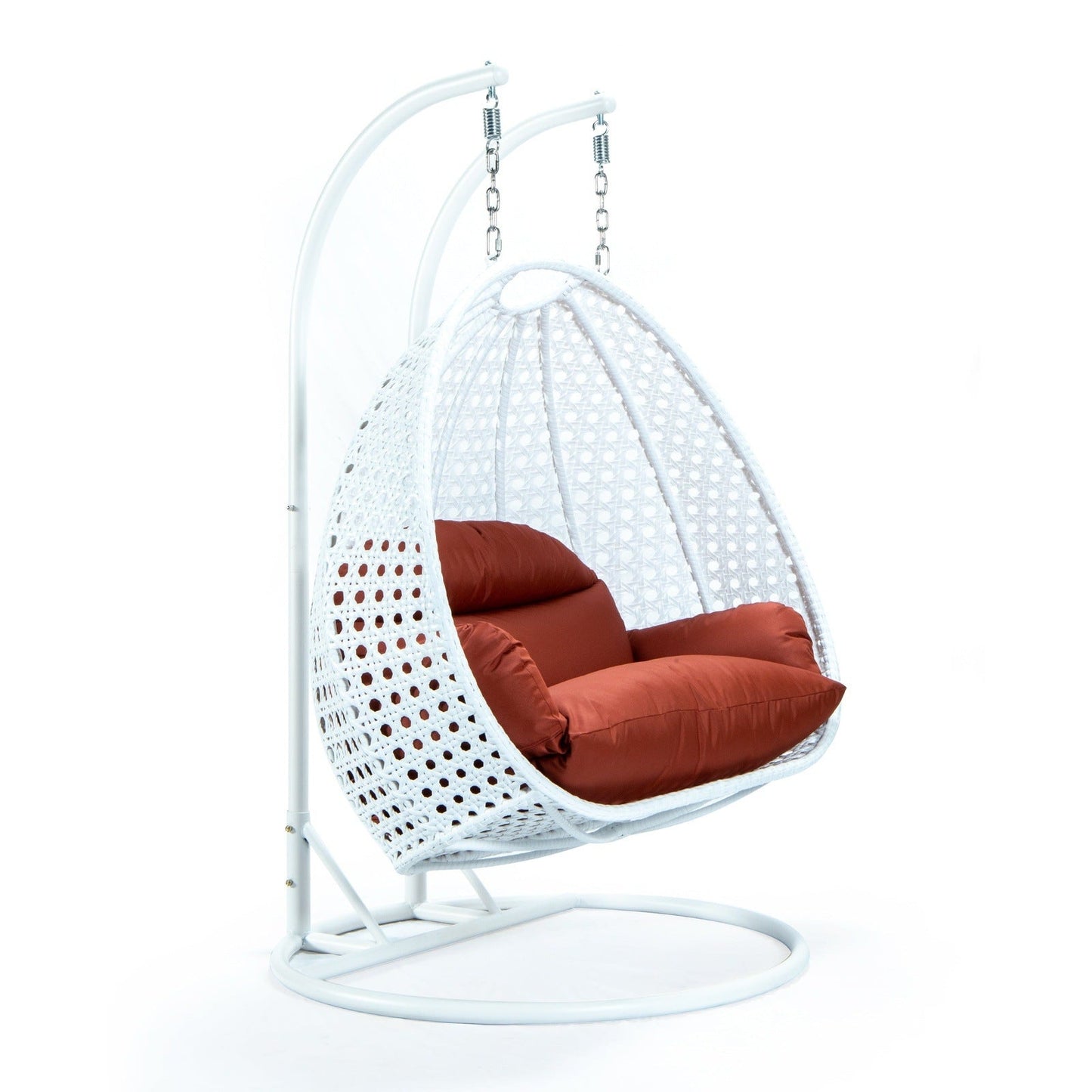 Modern White Wicker Hanging Double Seater Egg Swing Chair