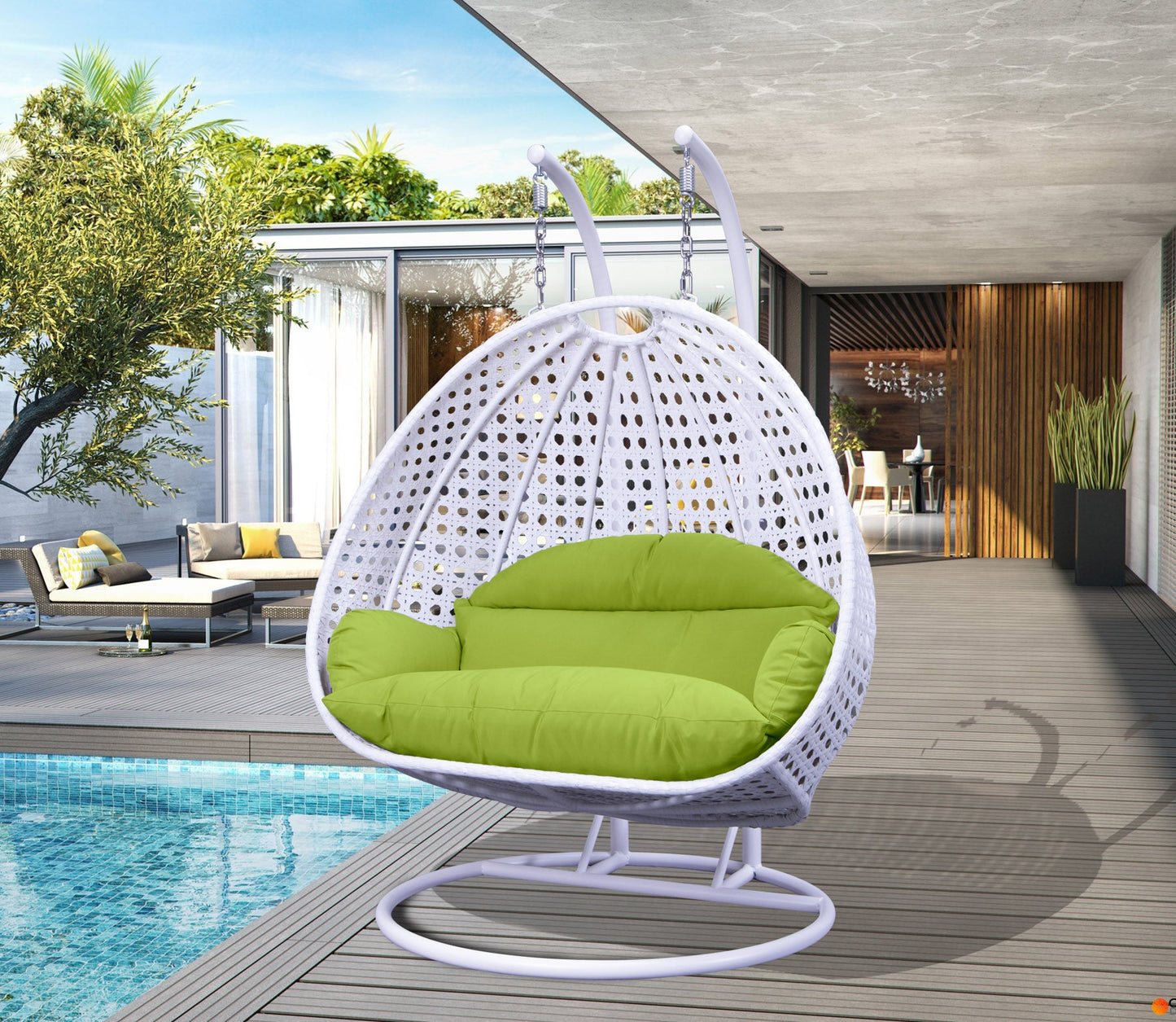 Modern White Wicker Hanging Double Seater Egg Swing Chair