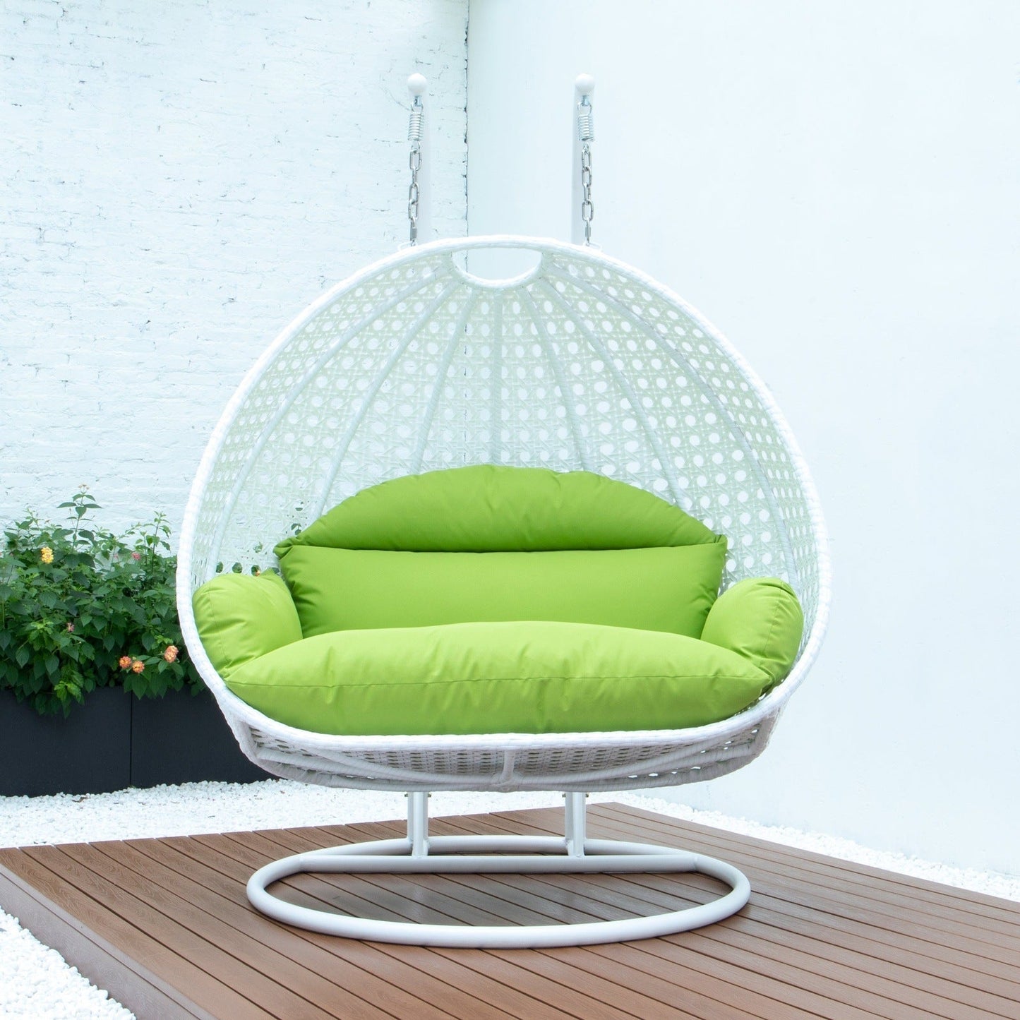 Modern White Wicker Hanging Double Seater Egg Swing Chair