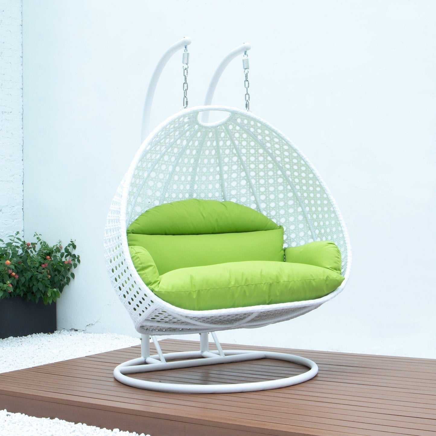 Modern White Wicker Hanging Double Seater Egg Swing Chair